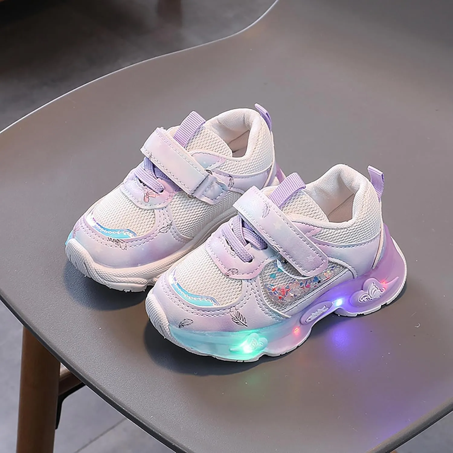 Mesh Glitter 𝗖artoon Sneaker for Toddler Baby Girls Open Breathable Light Up Sport Shoes Outdoor Running Non Slip Comfy