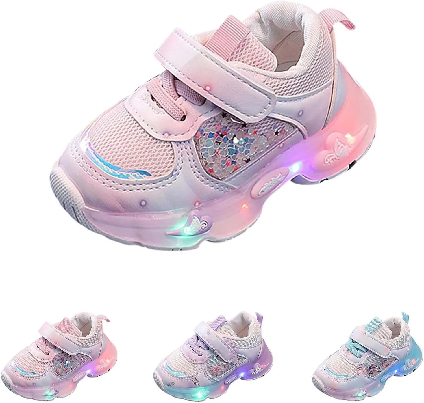 Mesh Glitter 𝗖artoon Sneaker for Toddler Baby Girls Open Breathable Light Up Sport Shoes Outdoor Running Non Slip Comfy