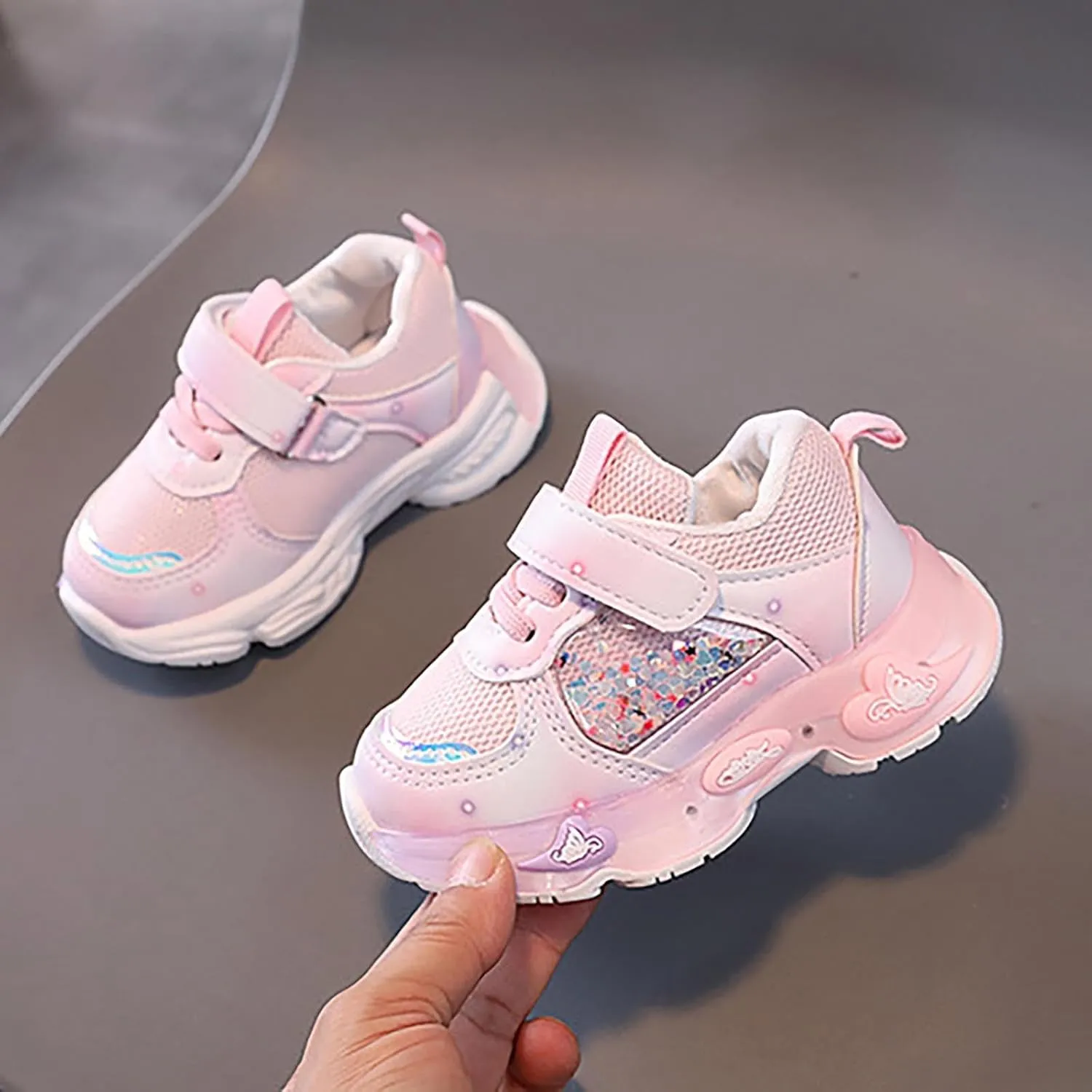 Mesh Glitter 𝗖artoon Sneaker for Toddler Baby Girls Open Breathable Light Up Sport Shoes Outdoor Running Non Slip Comfy