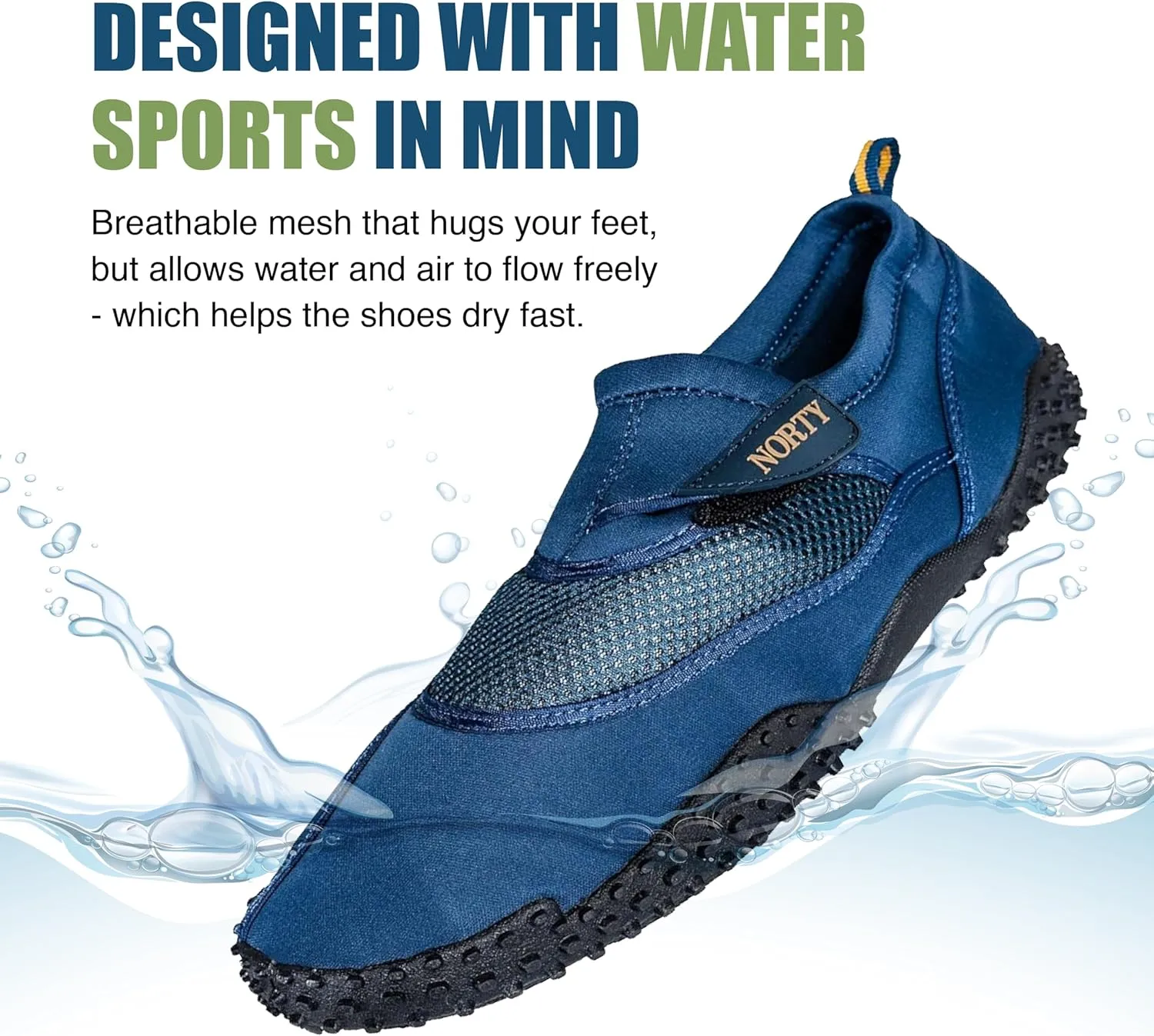 NORTY Mens Big Sizes 13-18 Aqua Sock Wave Water Shoes - Waterproof Slip-Ons for Pool, Beach and Sports