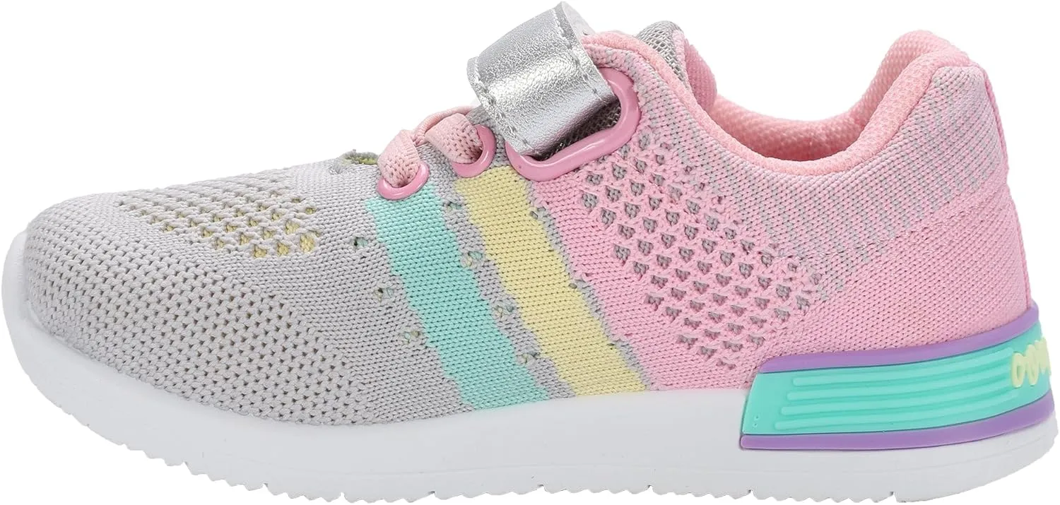 Oomphies Wynn Girls Athletic Sneakers  Breathable Knit Upper, Hook & Loop Closure, Cushioned Insole & Durable Design
