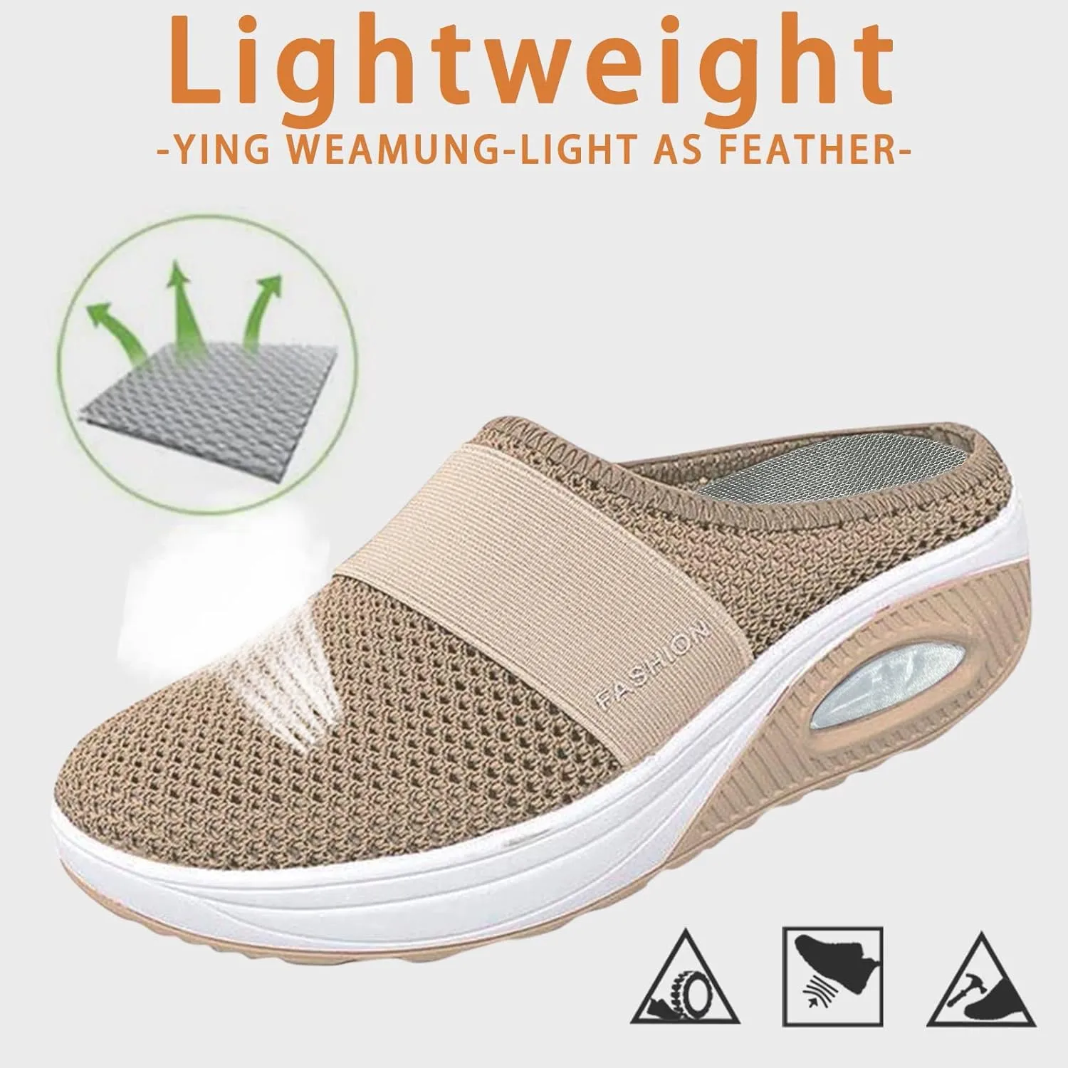 Orthopedic Shoes for Women Mesh Air-Cushion Slip-On Walking Shoes with Arch-Support No Heel Casual Breathable Lightweight Sneakers for Outdoor Walking