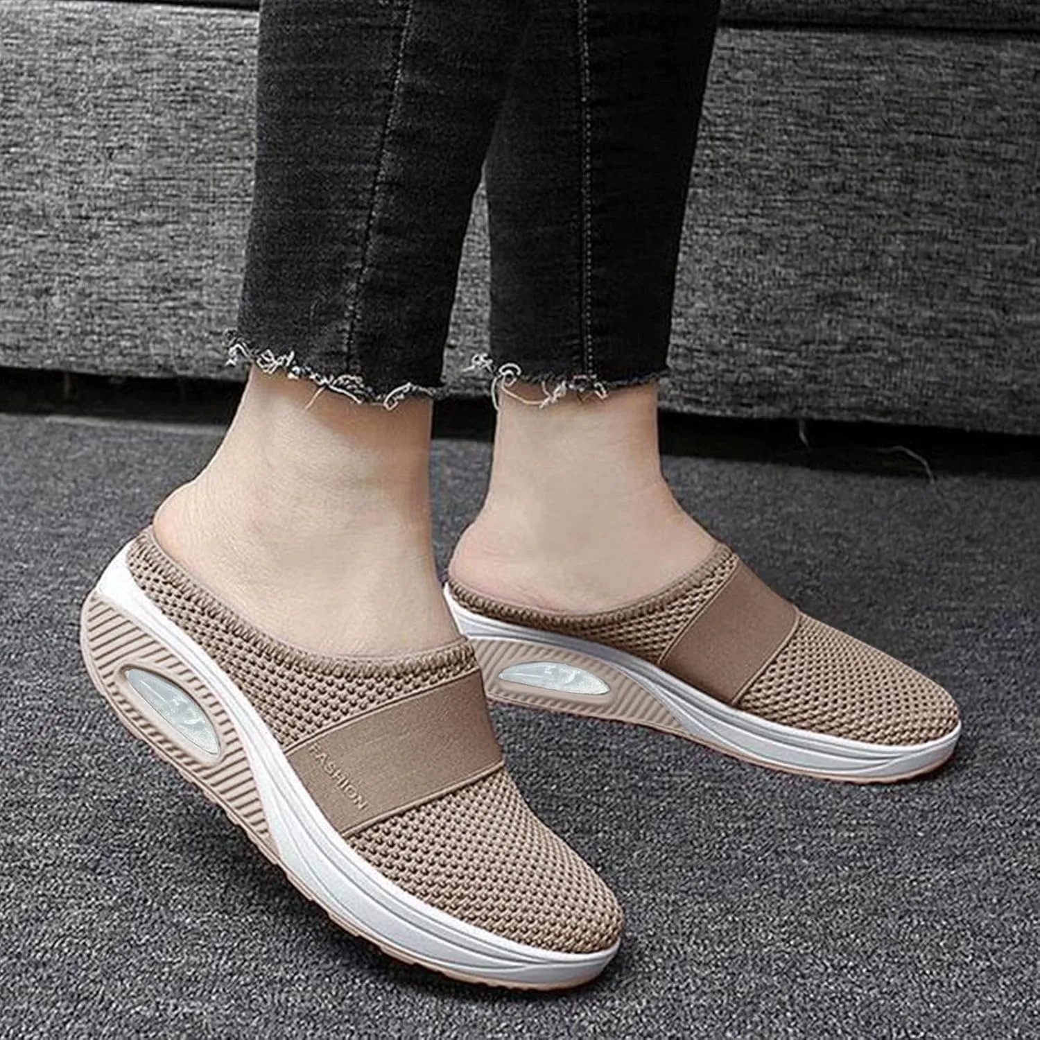 Orthopedic Shoes for Women Mesh Air-Cushion Slip-On Walking Shoes with Arch-Support No Heel Casual Breathable Lightweight Sneakers for Outdoor Walking