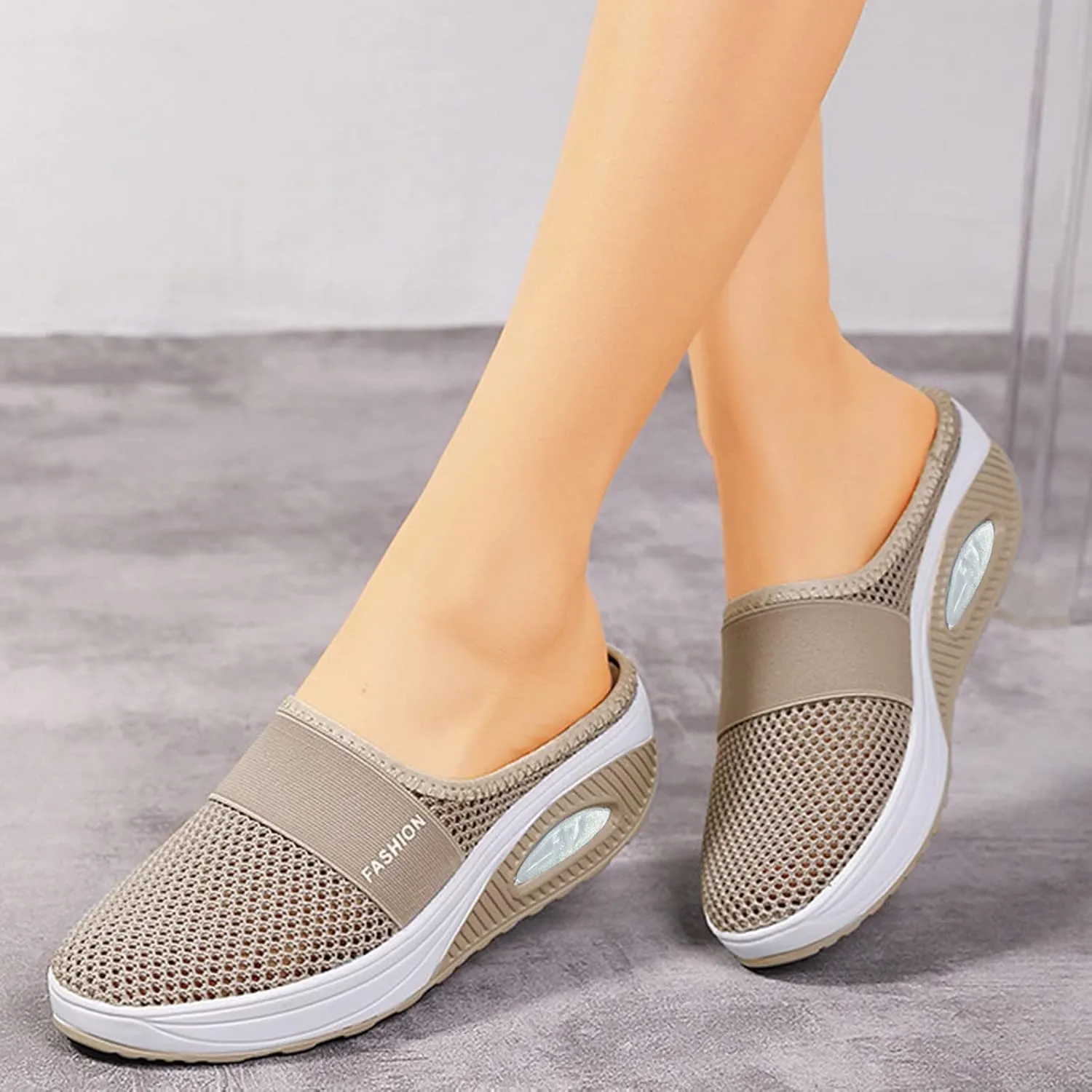Orthopedic Shoes for Women Mesh Air-Cushion Slip-On Walking Shoes with Arch-Support No Heel Casual Breathable Lightweight Sneakers for Outdoor Walking