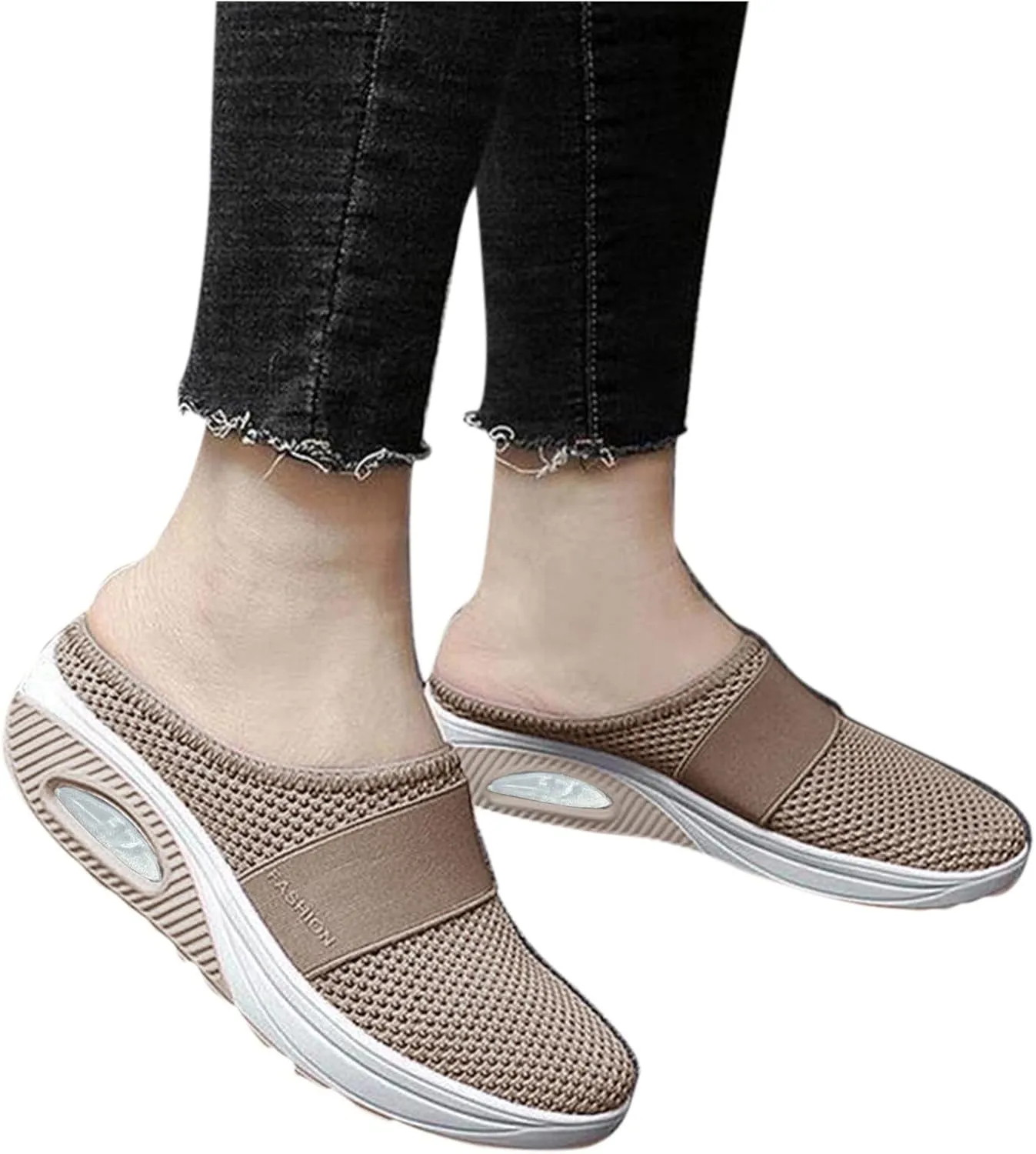 Orthopedic Shoes for Women Mesh Air-Cushion Slip-On Walking Shoes with Arch-Support No Heel Casual Breathable Lightweight Sneakers for Outdoor Walking