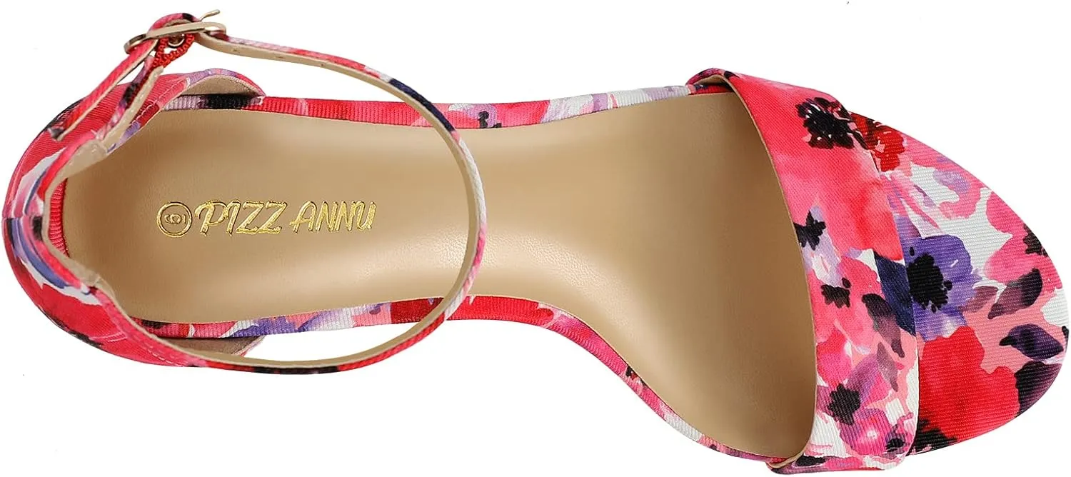 PIZZ ANNU Women's Open Toe Ankle Strap Low Block Chunky Heels Sandals Party Dress Pumps Shoes Strappy Buckle Sandals with 2.6" Tall Thick Heel Design