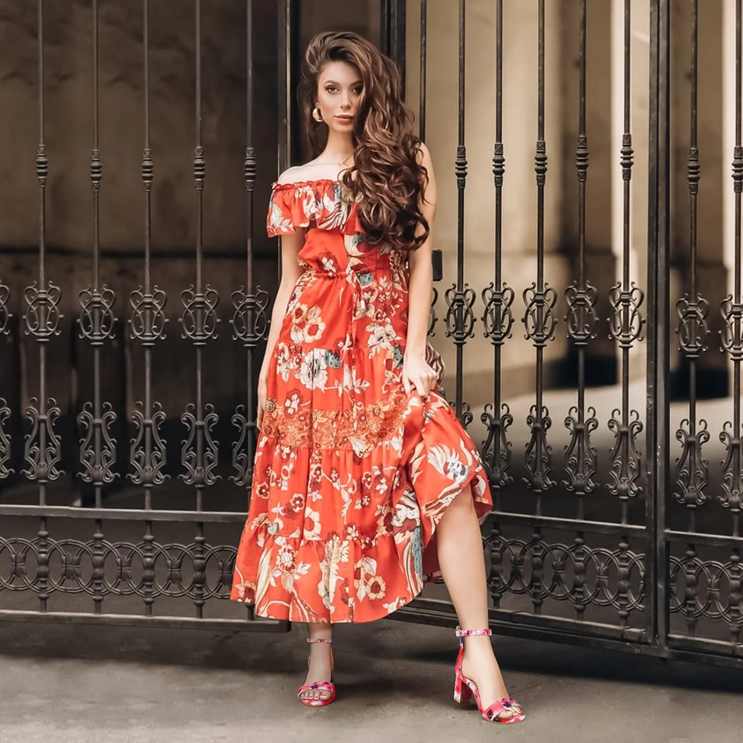 PIZZ ANNU Women's Open Toe Ankle Strap Low Block Chunky Heels Sandals Party Dress Pumps Shoes Strappy Buckle Sandals with 2.6" Tall Thick Heel Design