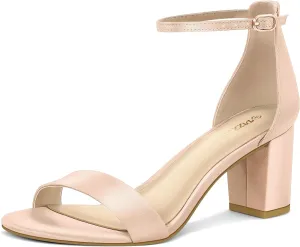 PIZZ ANNU Women's Open Toe Ankle Strap Low Block Chunky Heels Sandals Party Dress Pumps Shoes Strappy Buckle Sandals with 2.6" Tall Thick Heel Design