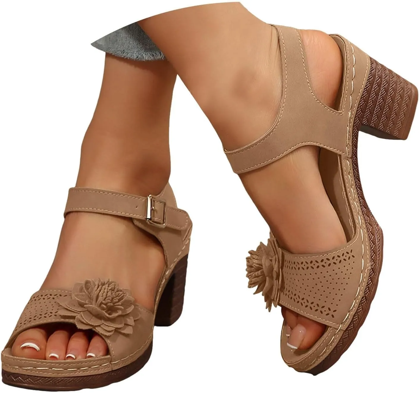 Platform Heels for Women Block Chunky Wedges High Heel Sandals Ankle Strap Open Toe Slip-on Sandals Casual Summer Beach Pumps