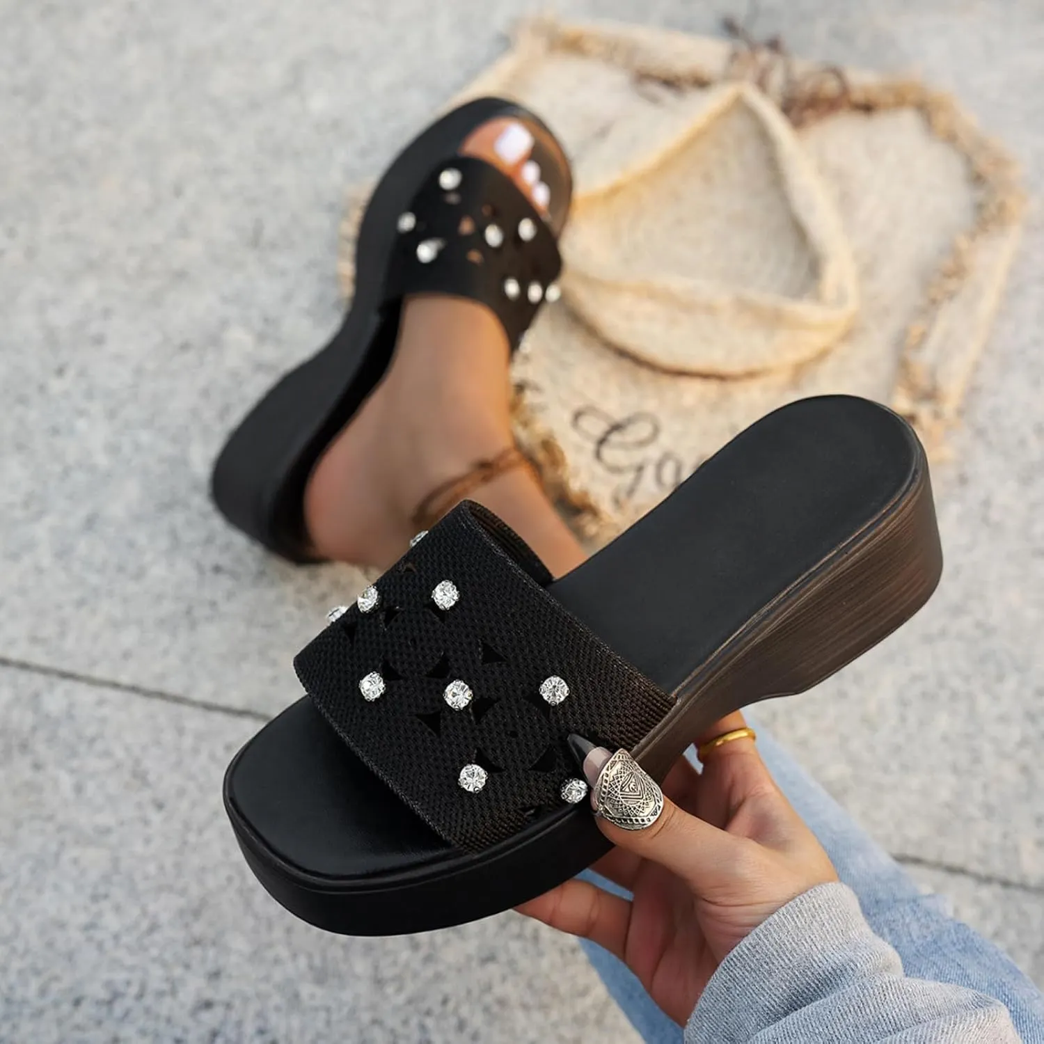 Platform Sandals Women Fasciitis Arch Support Cushion Slippers Comfortable Slip-On Open Toe Summer Sandals Casual Walking Slippers