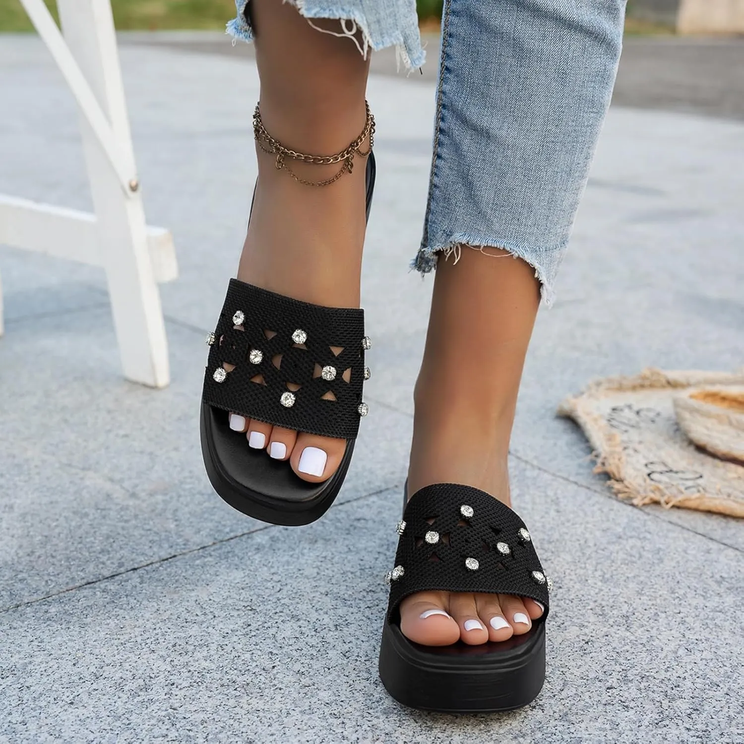 Platform Sandals Women Fasciitis Arch Support Cushion Slippers Comfortable Slip-On Open Toe Summer Sandals Casual Walking Slippers