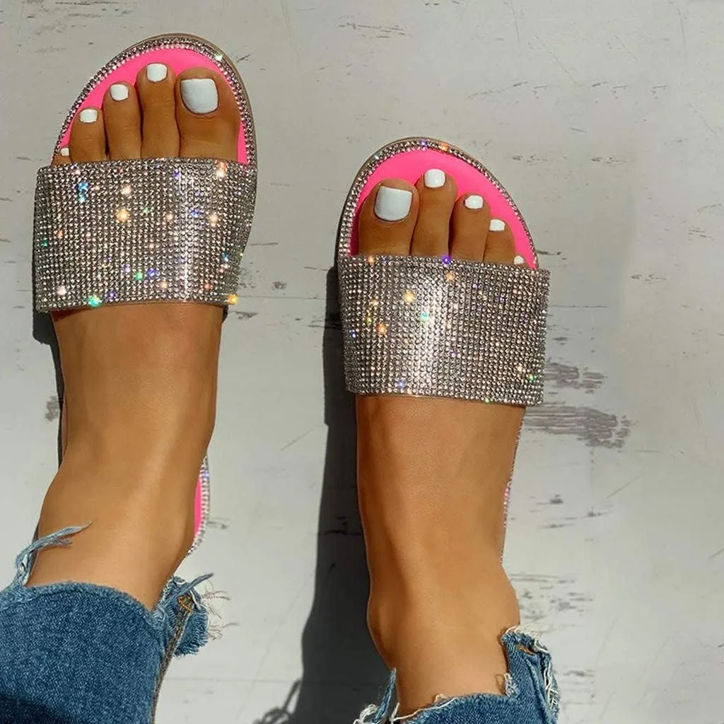 Retro Rhinestone Flat Sandals Women Sandals Sparkly Women Sandals Flat Sandals Flip Flop Gladiator Sandals for Women