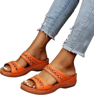 Sandalias para Mujer Elegantes, Women Premium Orthopedic Open Toe Sandals Retro Anti-Slip Summer Casual Sandals