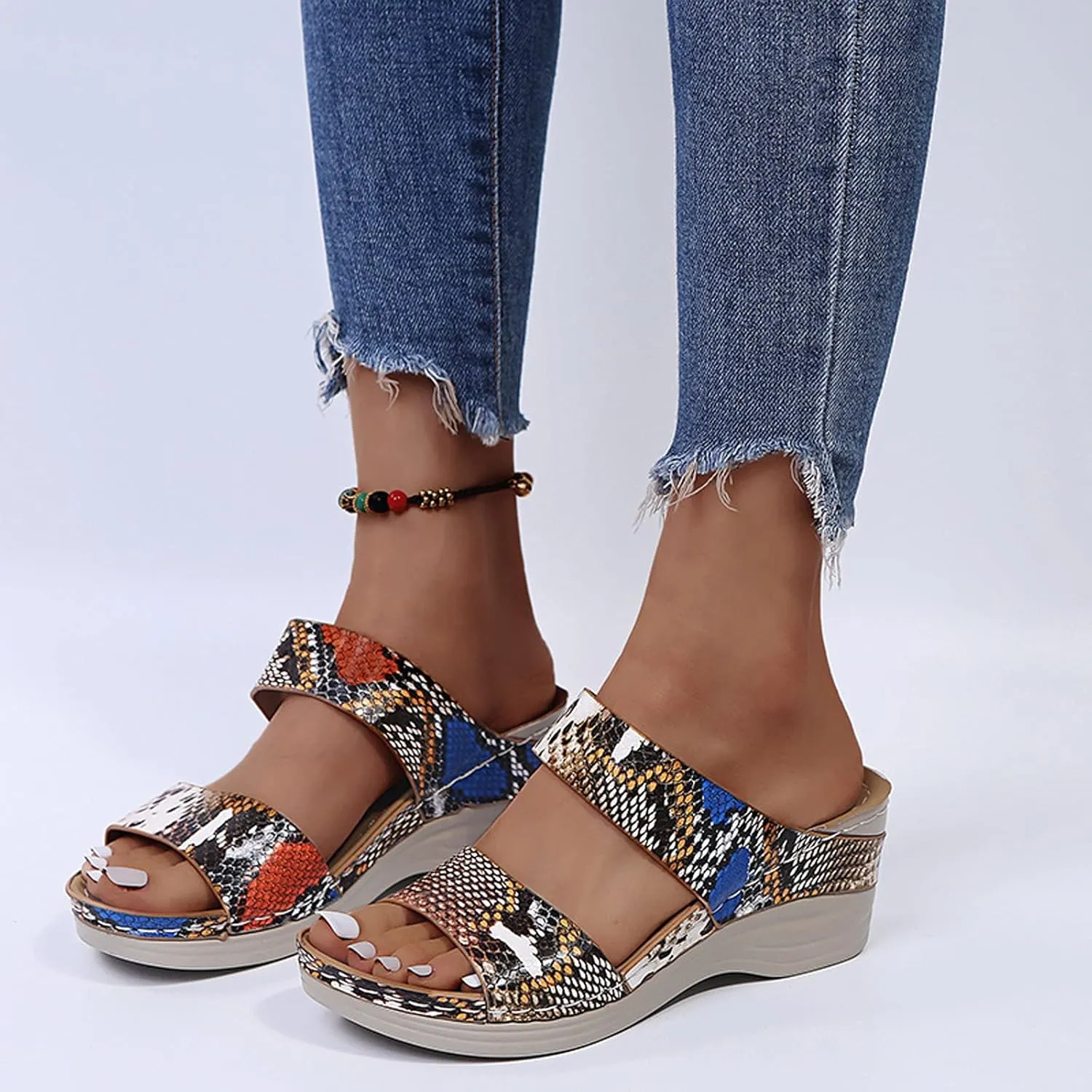 Sandalias para Mujer Elegantes, Women Premium Orthopedic Open Toe Sandals Retro Anti-Slip Summer Casual Sandals