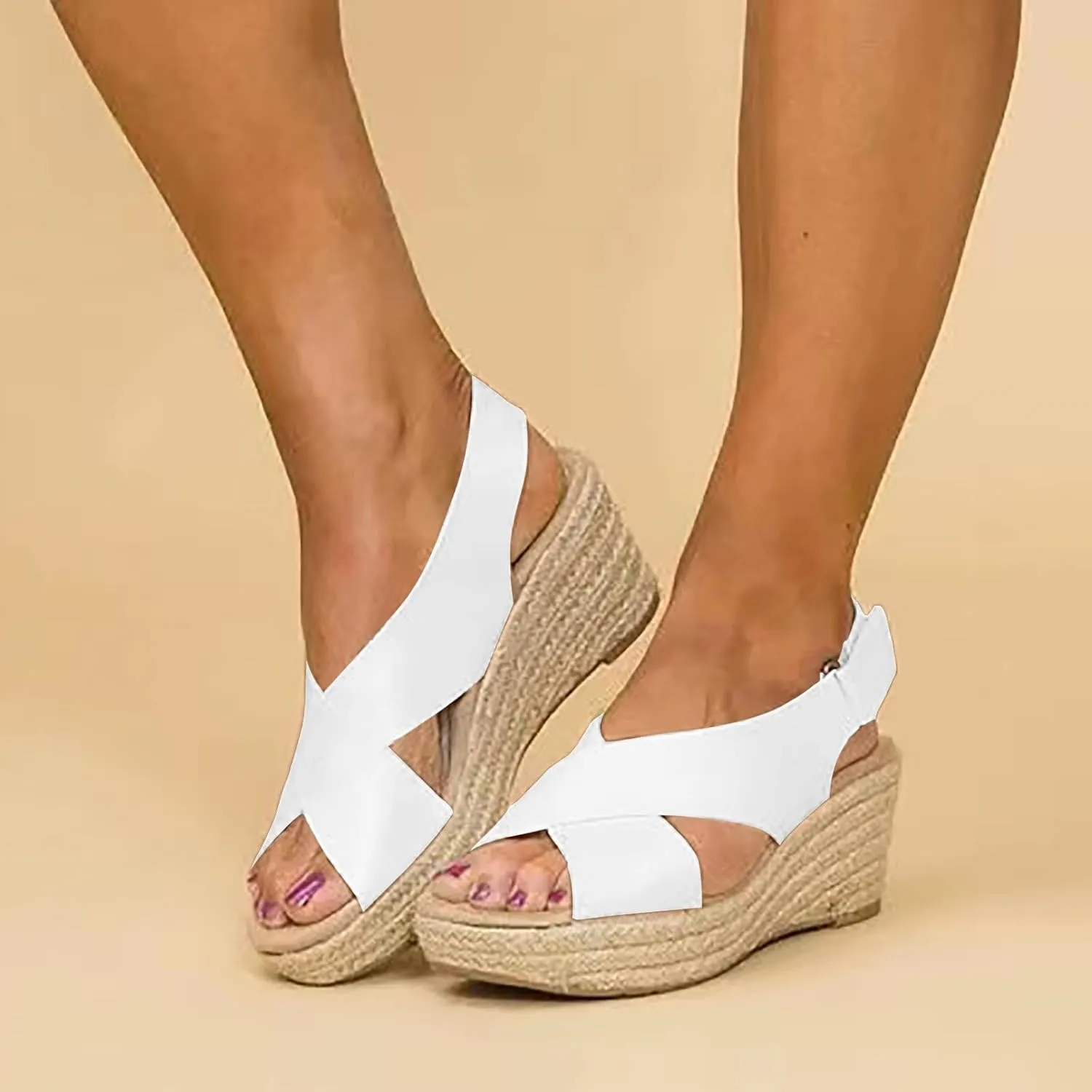 Sandals for Women Dressy, Summer Sandals for Women Strappy Platform Sandals Close Toe Wedge Shoes Comfy Sandals