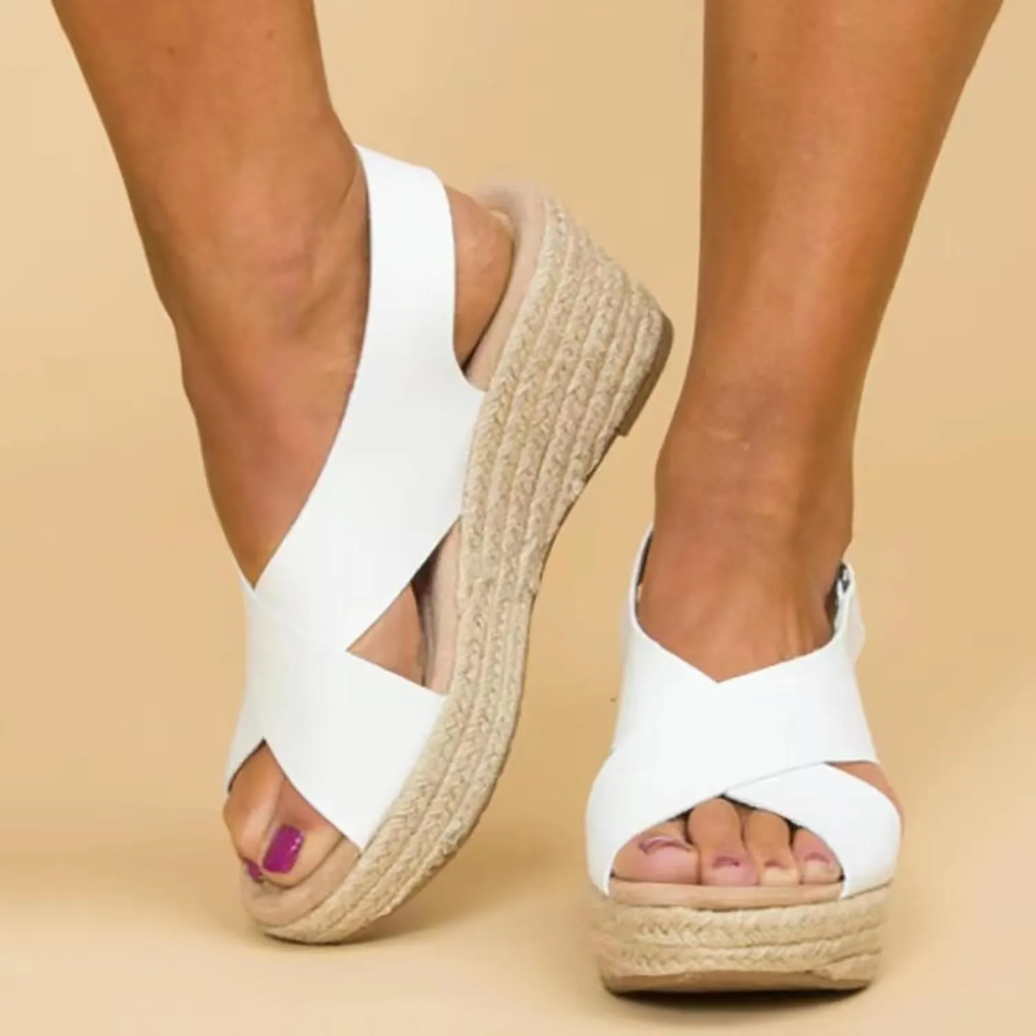 Sandals for Women Dressy, Summer Sandals for Women Strappy Platform Sandals Close Toe Wedge Shoes Comfy Sandals