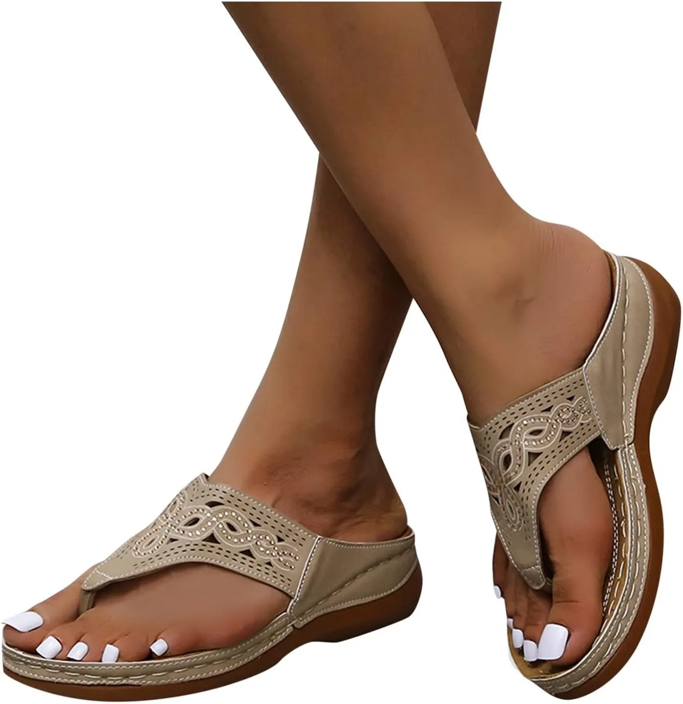 SBGMoSJ Orthopedic Shoes for Women Womens Orthopedic Flip Flops Wide Womens Summer Shoes White Women's Dress Sandals Walking Shoes Women Memory Foam Womens Wide Sandals