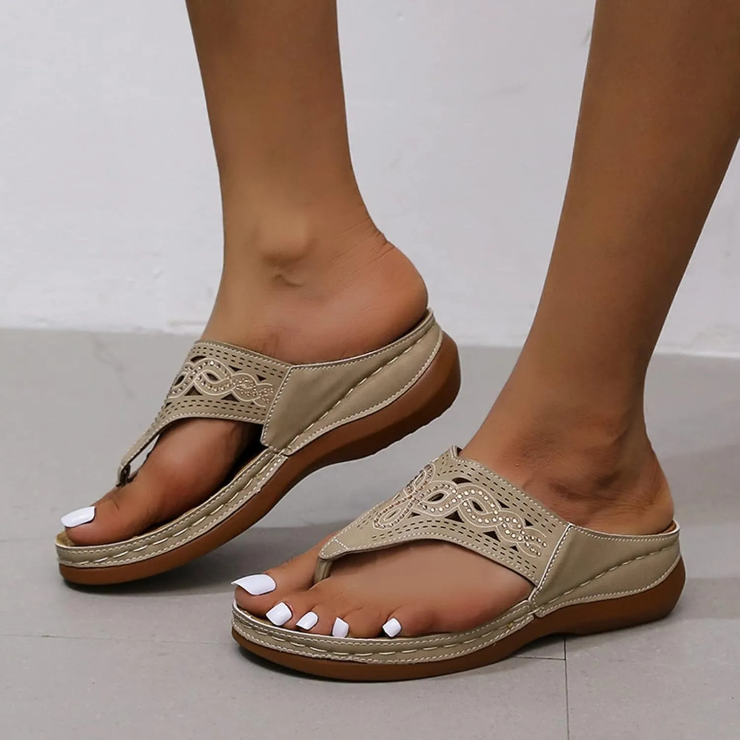 SBGMoSJ Orthopedic Shoes for Women Womens Orthopedic Flip Flops Wide Womens Summer Shoes White Women's Dress Sandals Walking Shoes Women Memory Foam Womens Wide Sandals