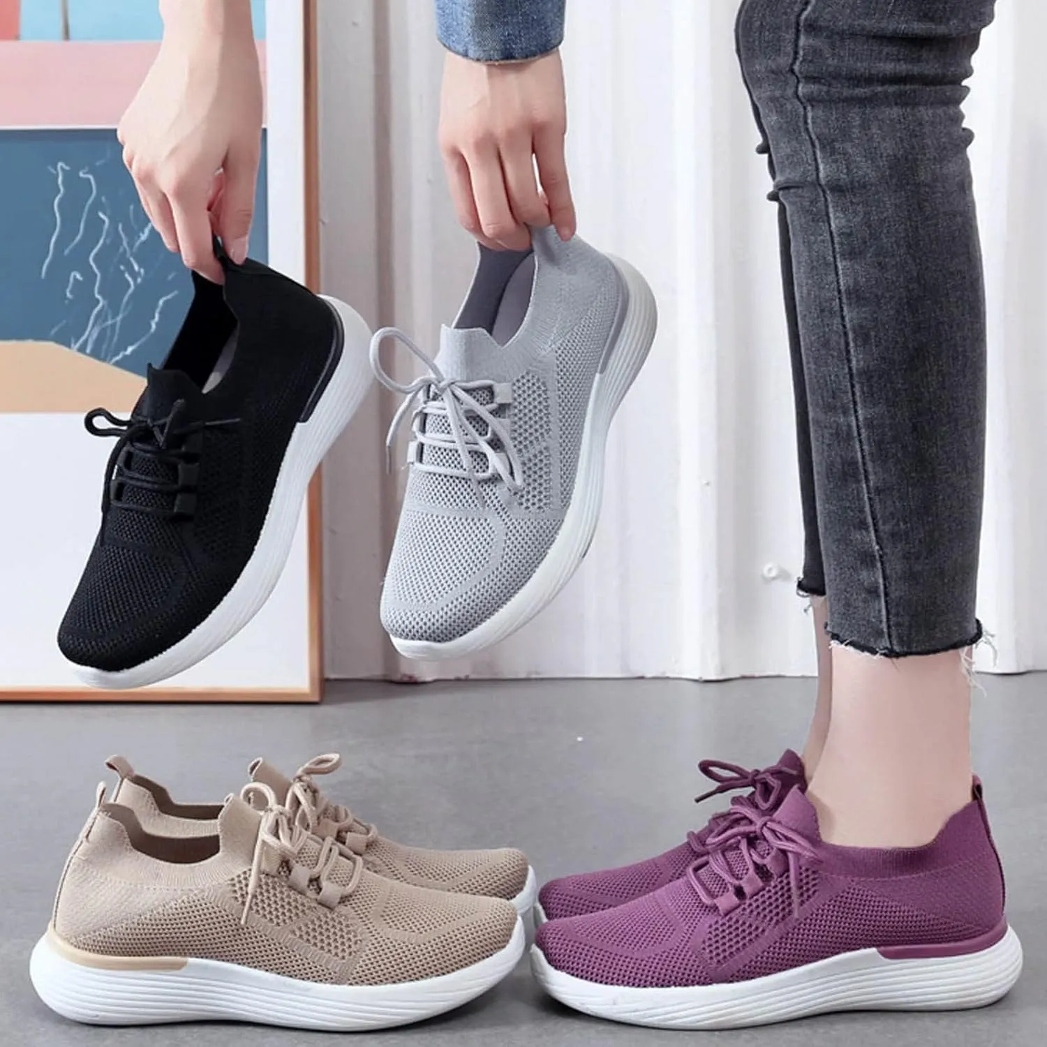 SBGMoSJ Women Sneakers Black Casual Zapatos CóModos Para Embarazadas Wide Width White Canvas Tennis Shoes for Women Women Sneakers Size 6 Wide Women Orthopedic Sneakers Wide