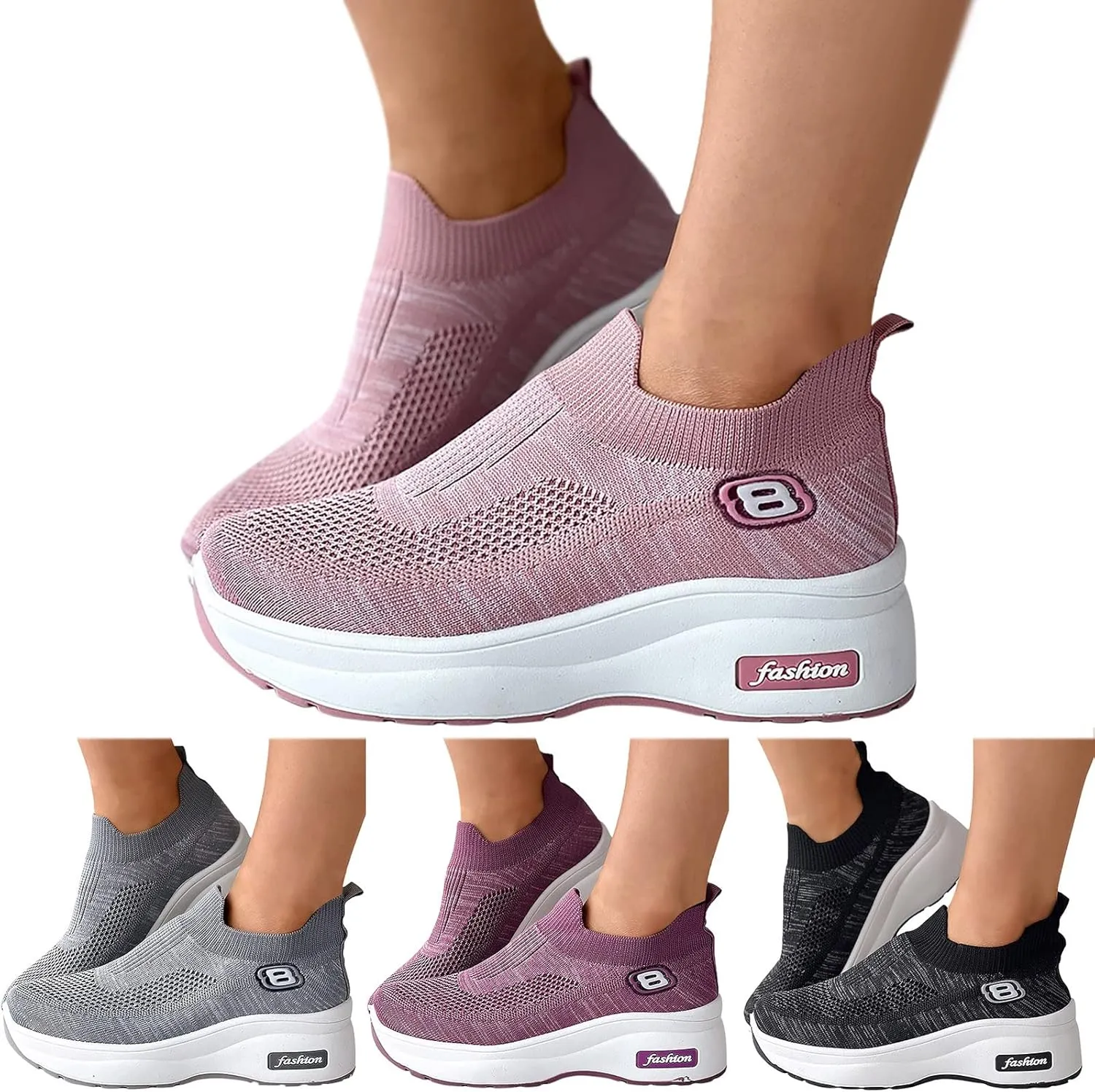 SBGMoSJ Womens Fashion Sneakers 2023 Women Slip On Sneakers Comfortable Nurse Walking Shoes Womens Black Athletic Shoes 9.5 Tennis Shoes Womens Zapatos Deportivos Negros Con Blanco para Mujer