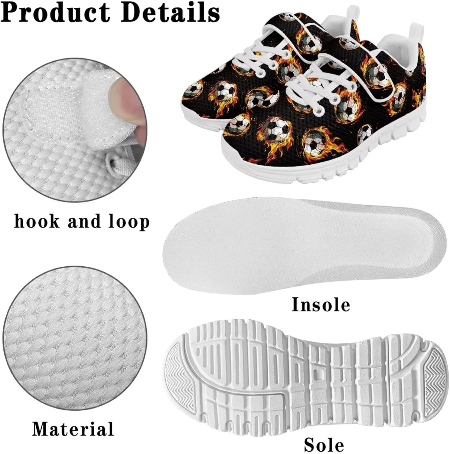 Shoes for Little Boys Breathable Road Running Shoes Hook and Loop Fasteners Outdoor Walking Shoes