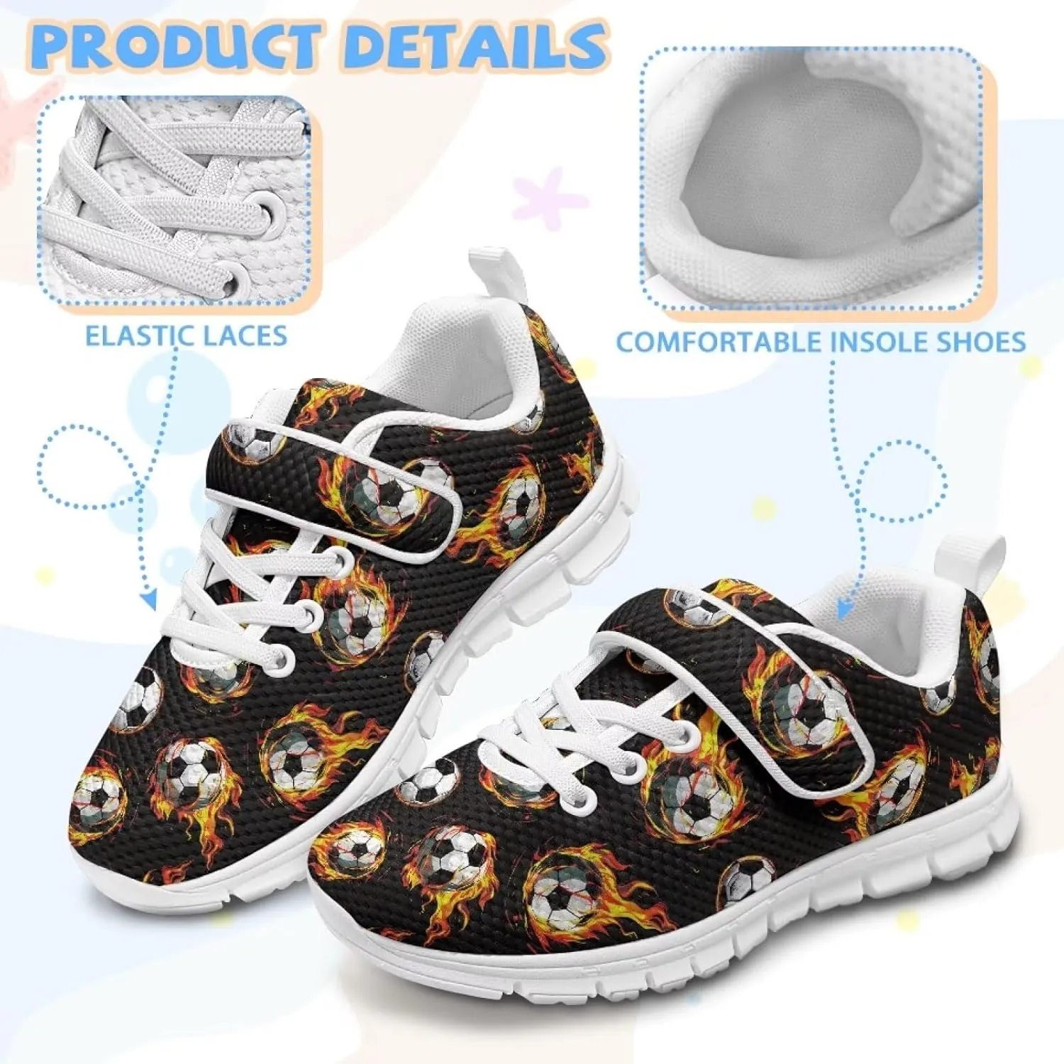 Shoes for Little Boys Breathable Road Running Shoes Hook and Loop Fasteners Outdoor Walking Shoes
