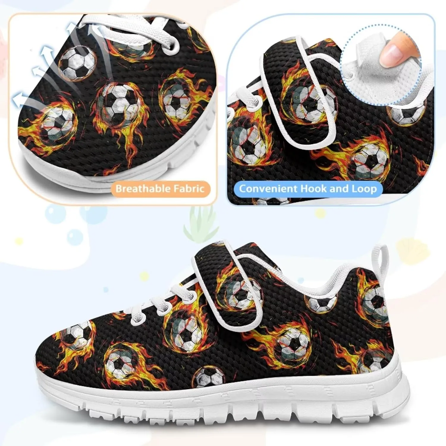 Shoes for Little Boys Breathable Road Running Shoes Hook and Loop Fasteners Outdoor Walking Shoes