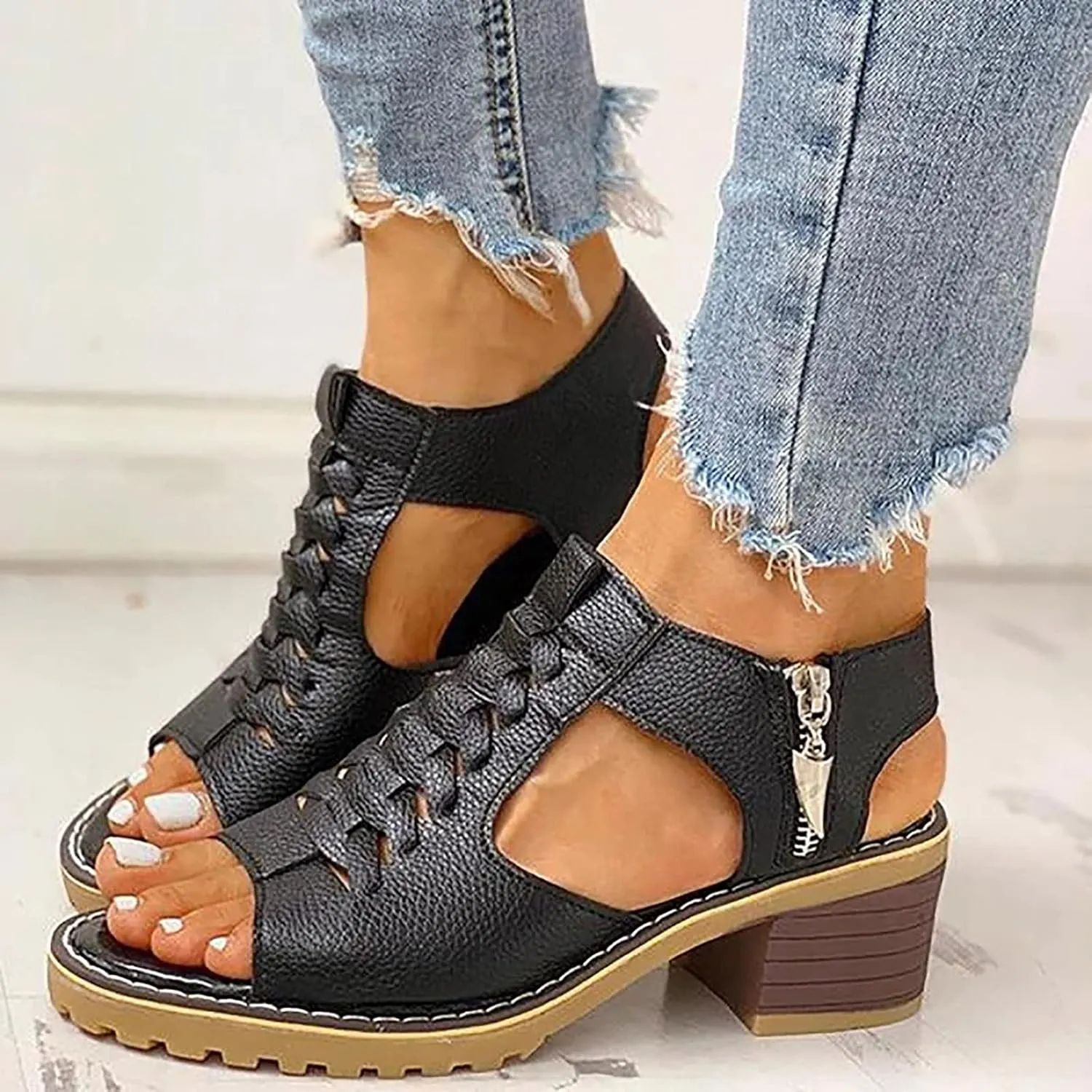 Shoes for Women Dressy, Women's Suede Peep Toe Ankle Booties Cut Out Stacked Block Heel Ankle Boots Drssy