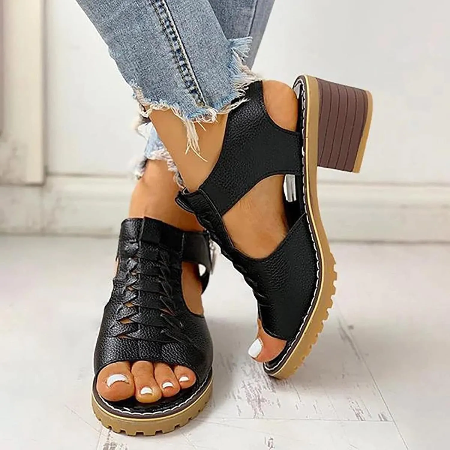 Shoes for Women Dressy, Women's Suede Peep Toe Ankle Booties Cut Out Stacked Block Heel Ankle Boots Drssy