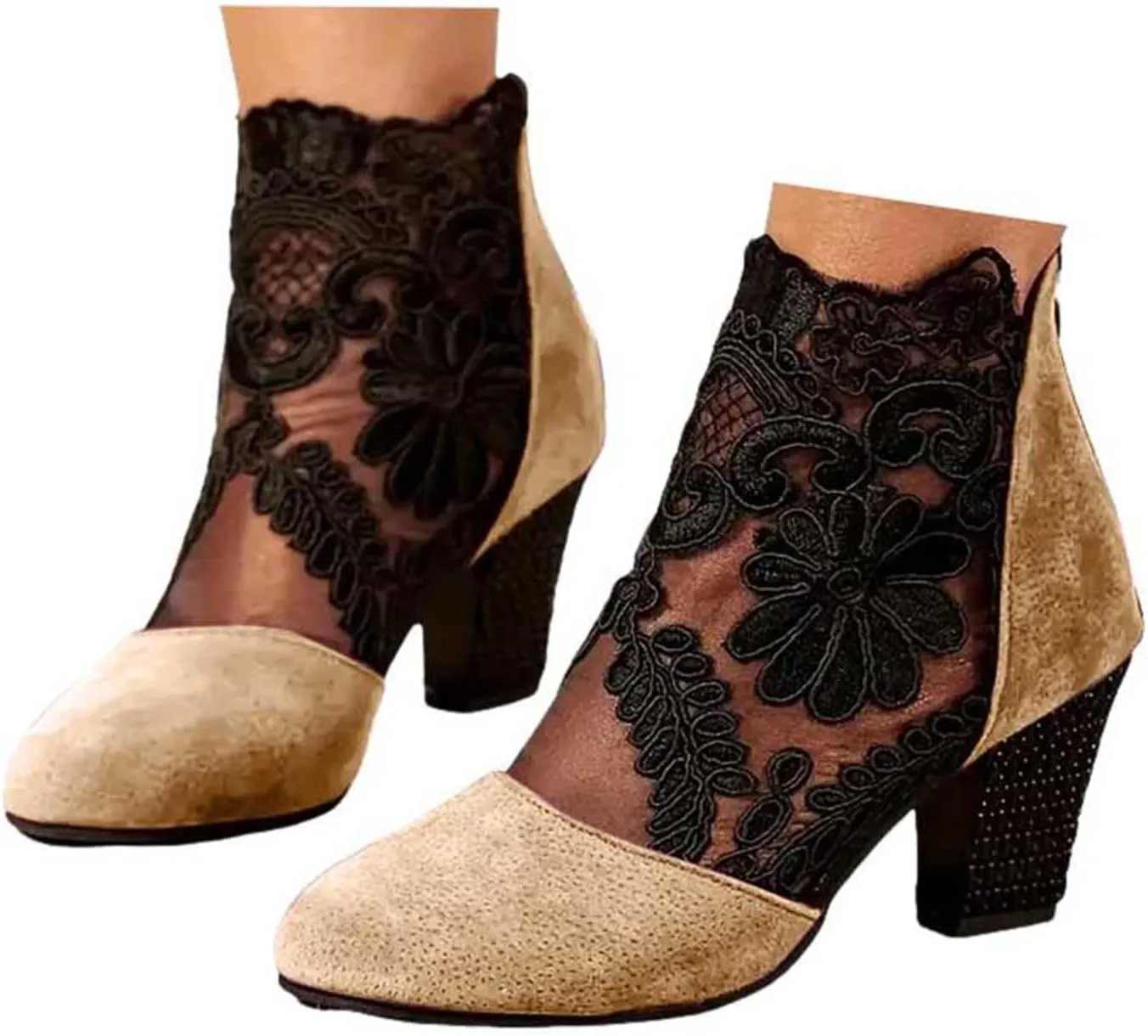 Shoes for Women Sandals, Womens Sandals Sexy Hollow Floral Lace Chunky High Heels Peep Toe Platform Boots