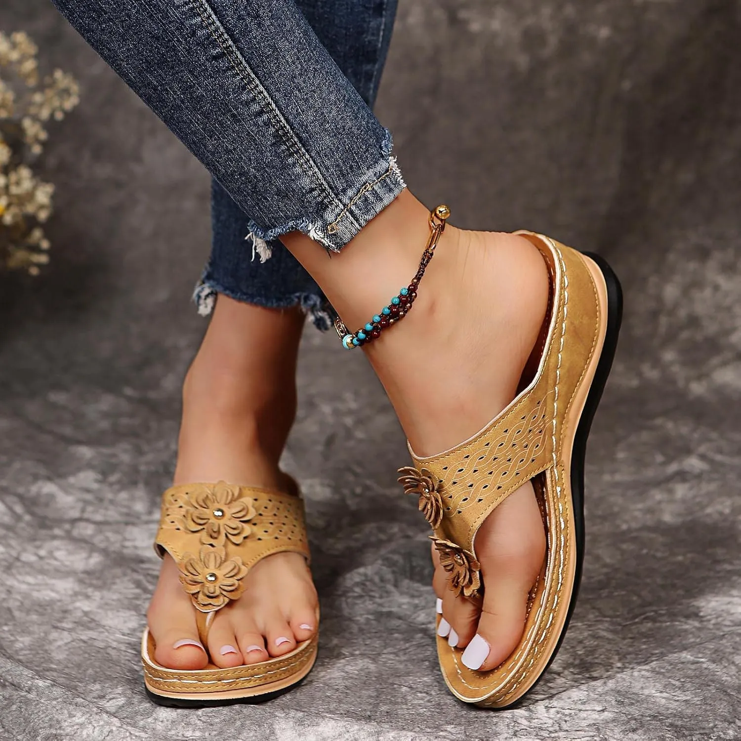 Shoes for Women, Women Summer Dressy Sandals Trendy Wedge Sandal Thong Slippers Comfy Walk Flip Flops