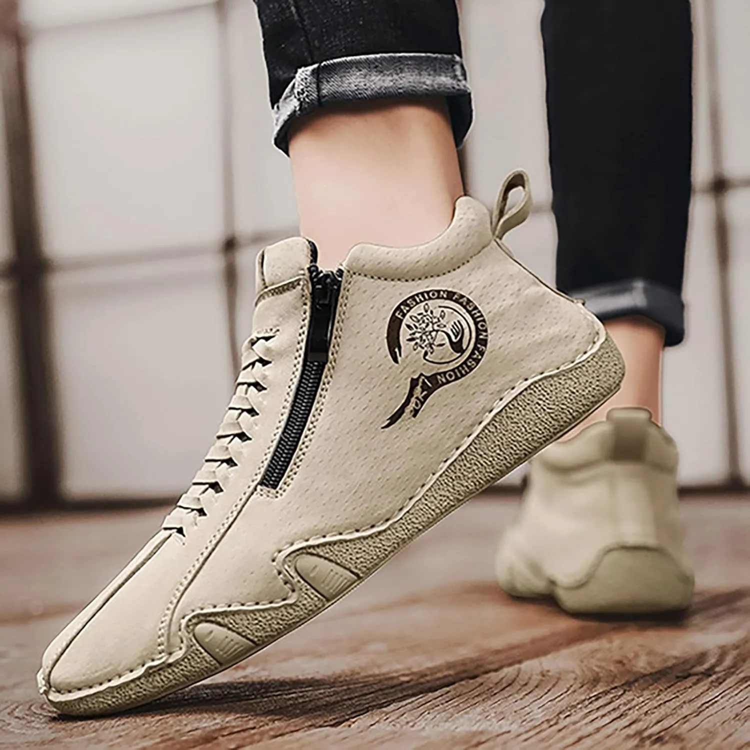 Slip on Walking Shoes for Men Casual Dressy PU Leather Memory Foam Breathable Lightweight Fashion Sneakers Non Slip Arch Support Cushioning Athletic Running Shoes