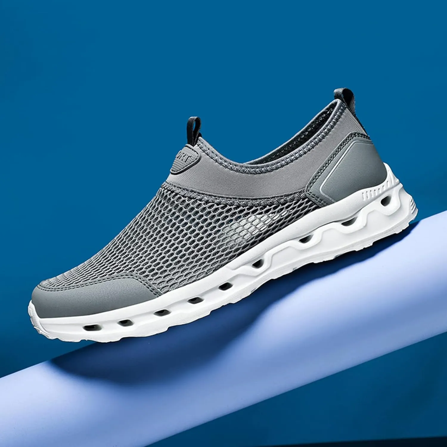 Slip on Walking Shoes for Men Comfy Knitted Memory Foam Breathable Fashion Sneakers Non Slip Arch Support Cushioning Training Gym Shoes Wide Width