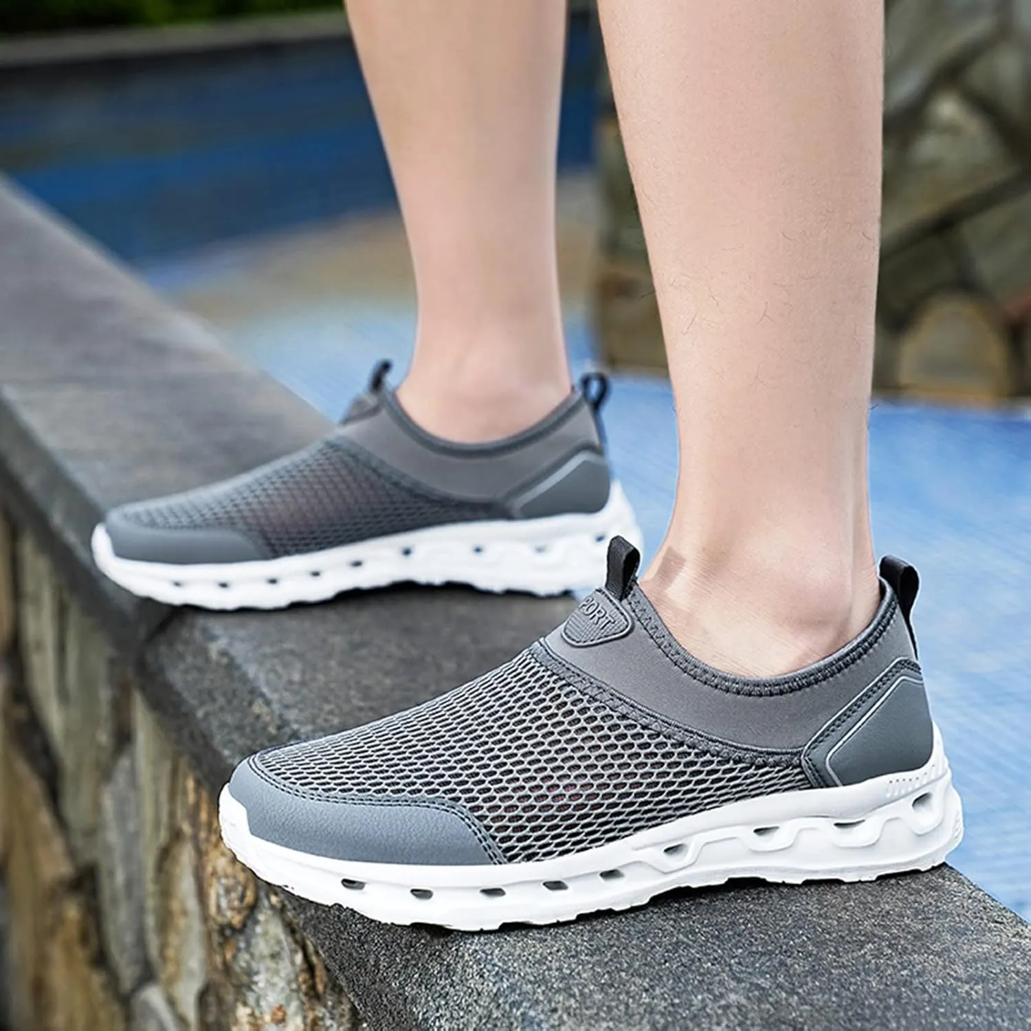 Slip on Walking Shoes for Men Comfy Knitted Memory Foam Breathable Fashion Sneakers Non Slip Arch Support Cushioning Training Gym Shoes Wide Width