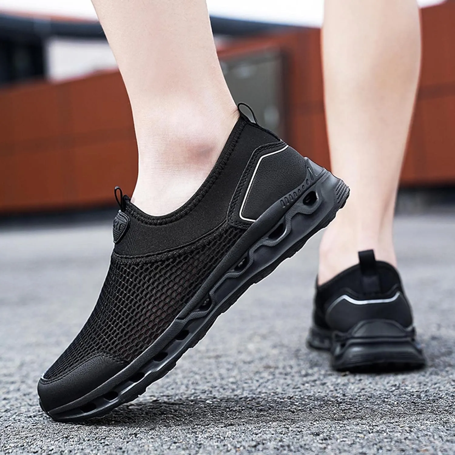 Slip on Walking Shoes for Men Comfy Knitted Memory Foam Breathable Fashion Sneakers Non Slip Arch Support Cushioning Training Gym Shoes Wide Width
