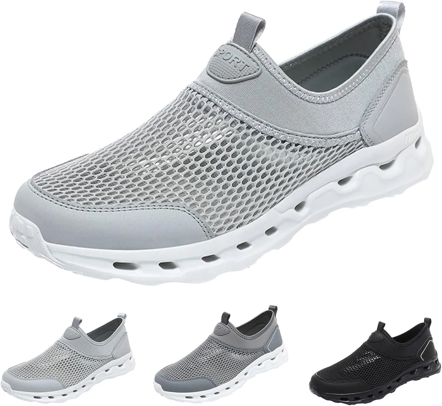 Slip on Walking Shoes for Men Comfy Knitted Memory Foam Breathable Fashion Sneakers Non Slip Arch Support Cushioning Training Gym Shoes Wide Width
