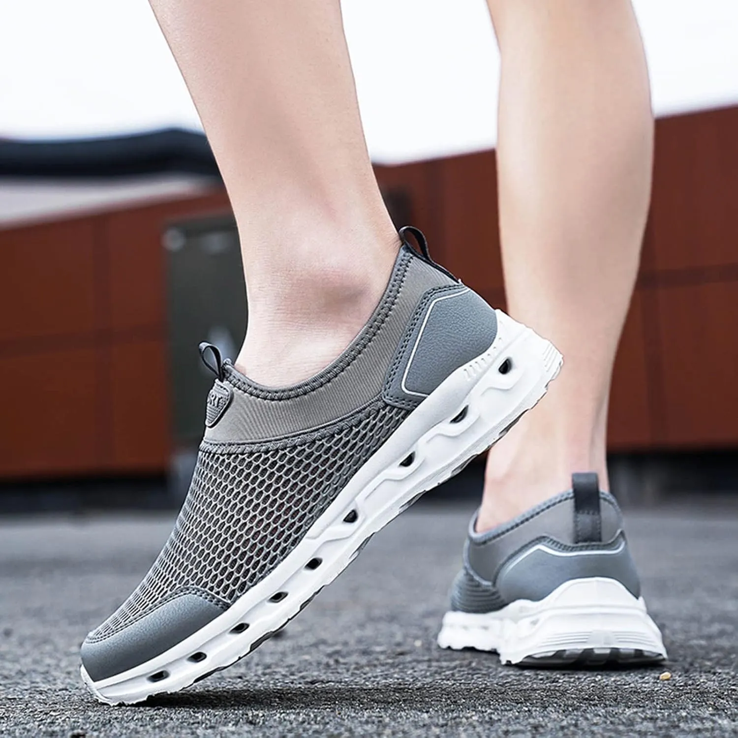 Slip on Walking Shoes for Men Comfy Knitted Memory Foam Breathable Fashion Sneakers Non Slip Arch Support Cushioning Training Gym Shoes Wide Width