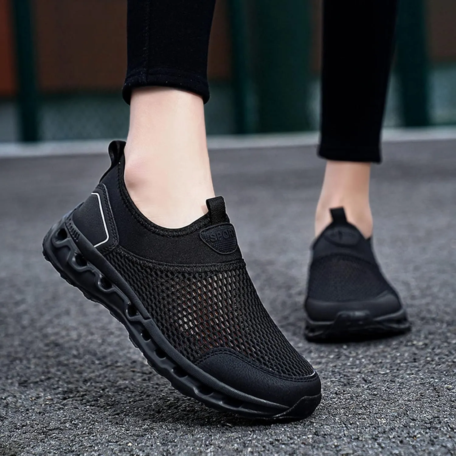 Slip on Walking Shoes for Men Comfy Knitted Memory Foam Breathable Fashion Sneakers Non Slip Arch Support Cushioning Training Gym Shoes Wide Width