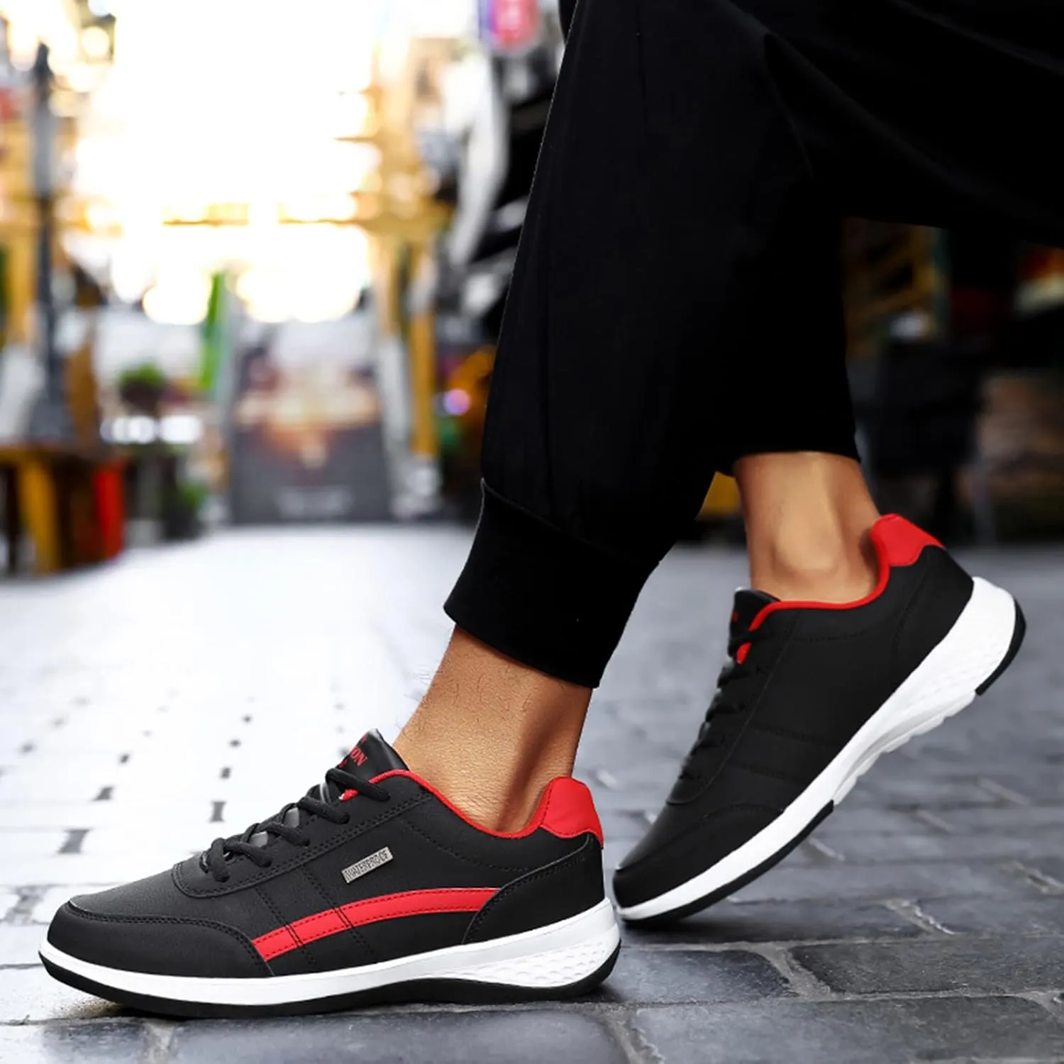 Slip on Walking Shoes Men PU Leather Comfortable Memory Foam Breathable Lace Up Fashion Sneakers Non Slip Arch Support Vacation Training Gym Shoes Wide Width