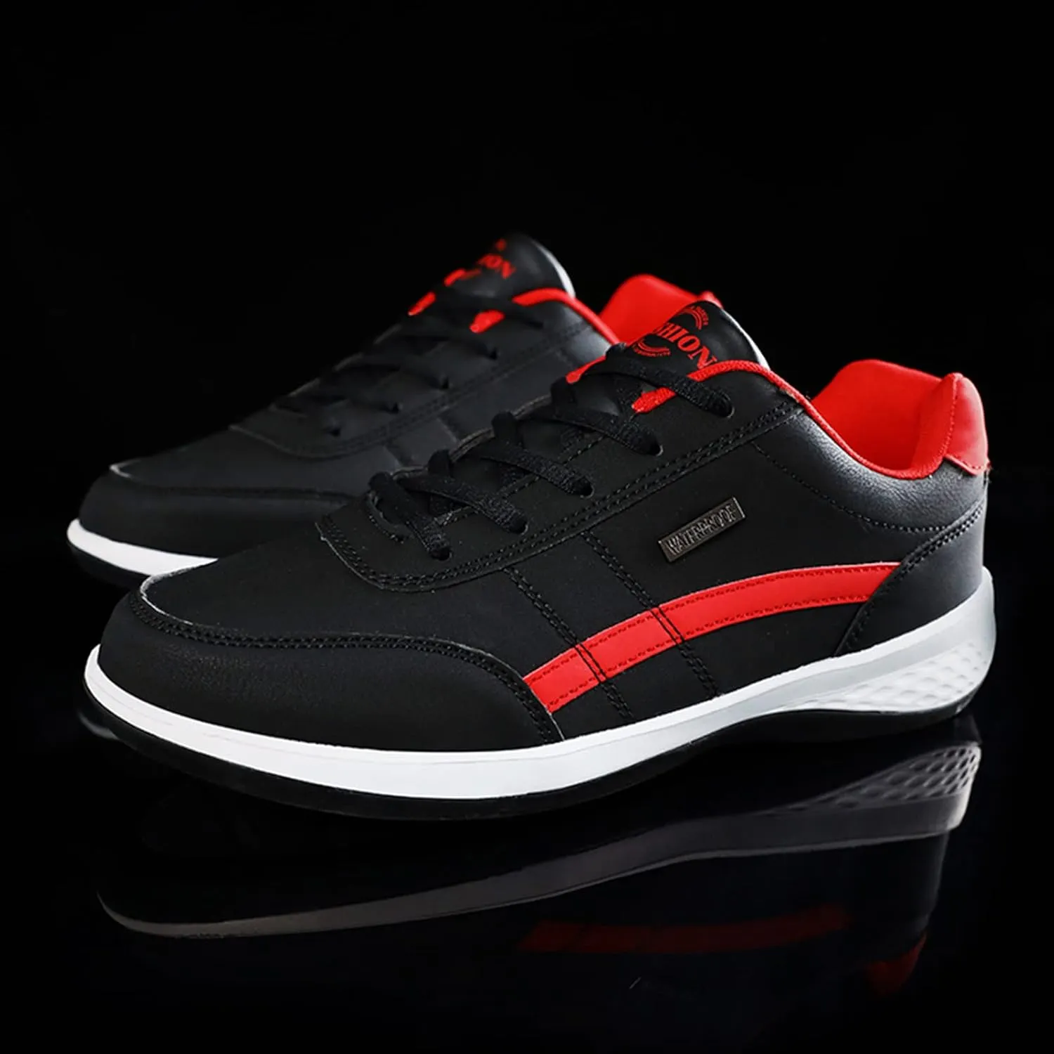 Slip on Walking Shoes Men PU Leather Comfortable Memory Foam Breathable Lace Up Fashion Sneakers Non Slip Arch Support Vacation Training Gym Shoes Wide Width