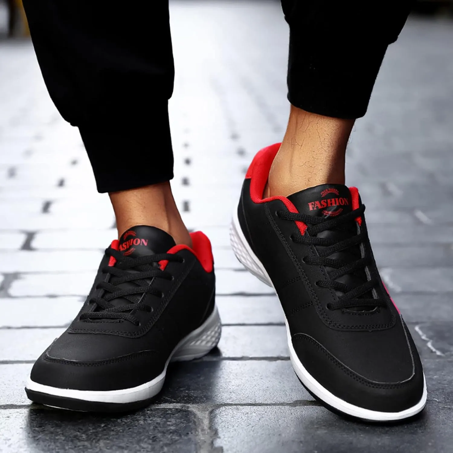 Slip on Walking Shoes Men PU Leather Comfortable Memory Foam Breathable Lace Up Fashion Sneakers Non Slip Arch Support Vacation Training Gym Shoes Wide Width