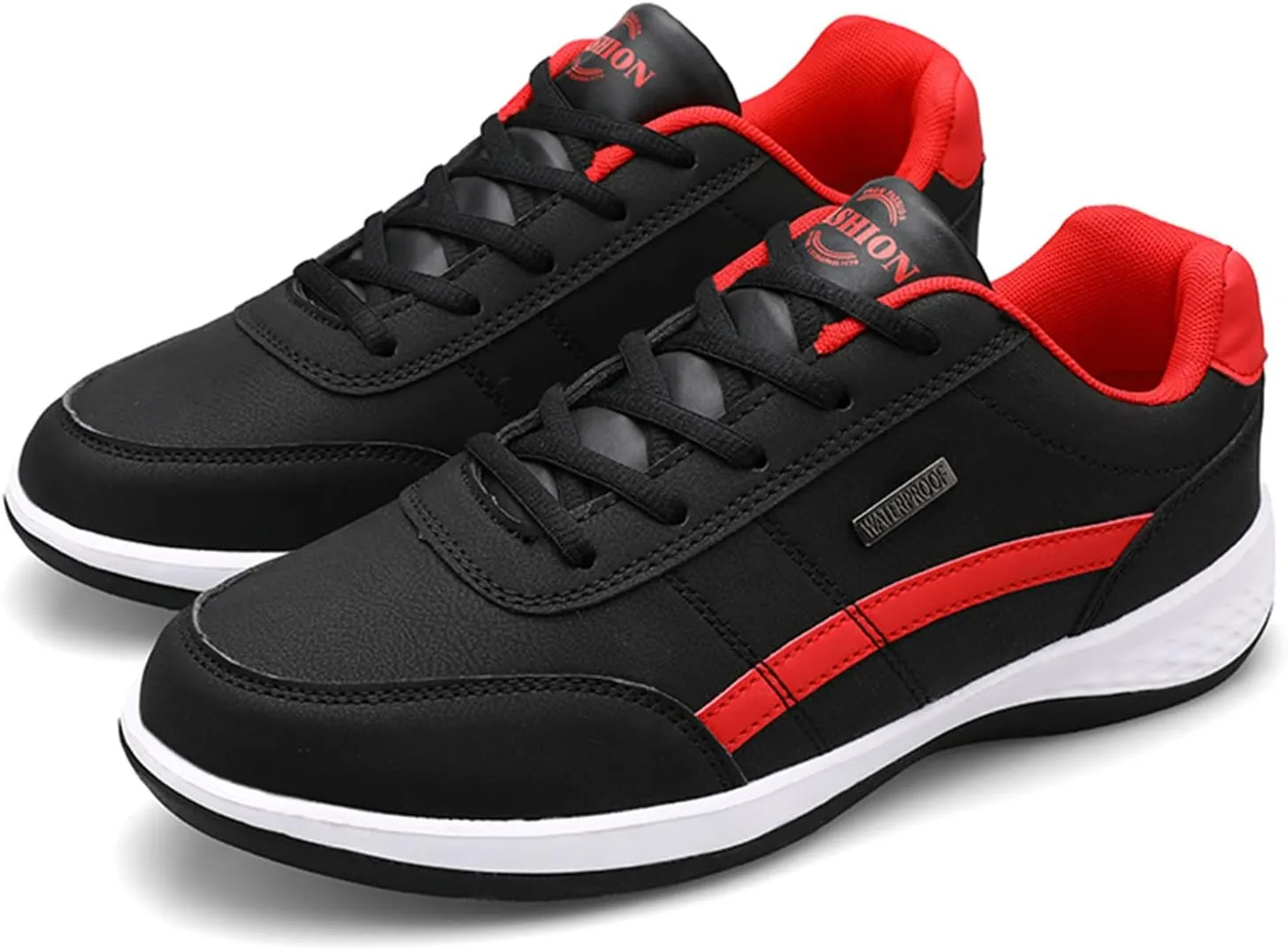 Slip on Walking Shoes Men PU Leather Comfortable Memory Foam Breathable Lace Up Fashion Sneakers Non Slip Arch Support Vacation Training Gym Shoes Wide Width