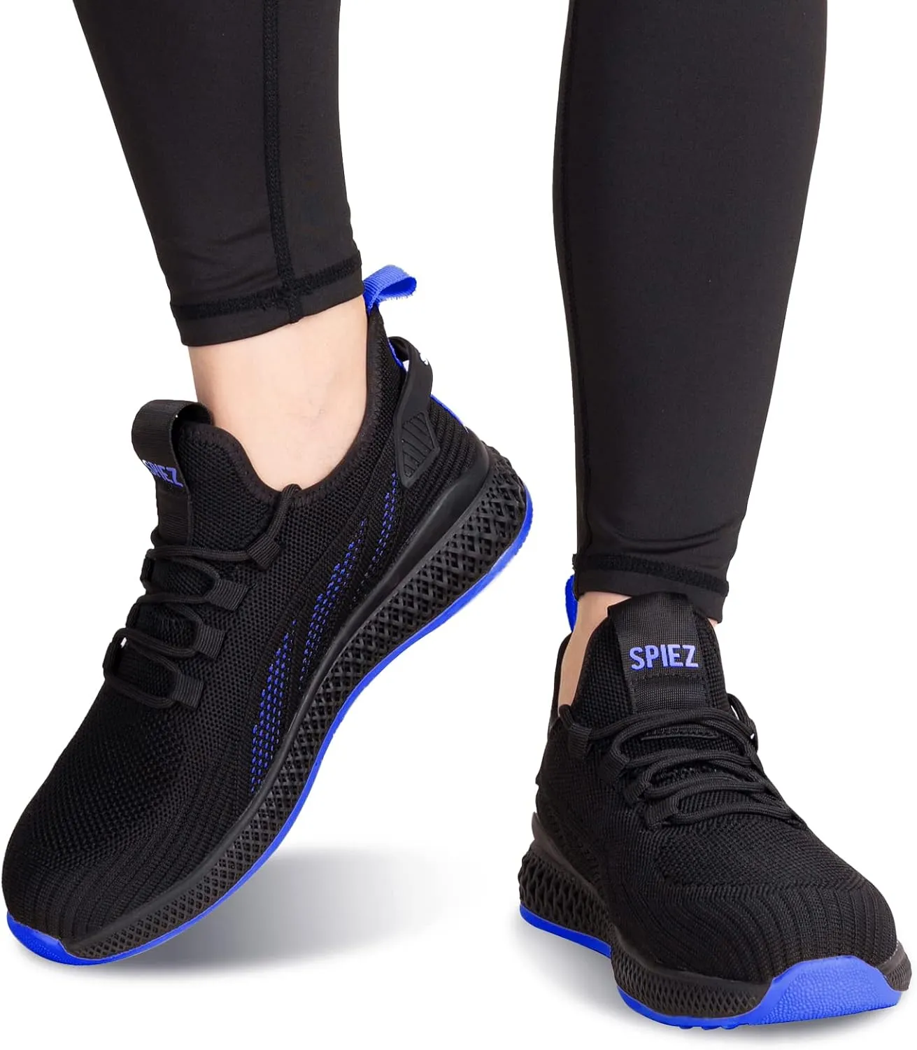 SPIEZ Unisex Safety Shoes with Composite Toe Cap, Puncture Proof Breathable Work Shoes for Men and Women, Slip on Fashion Sneakers for Work and Daily Wear, BlackBlue-Upgraded