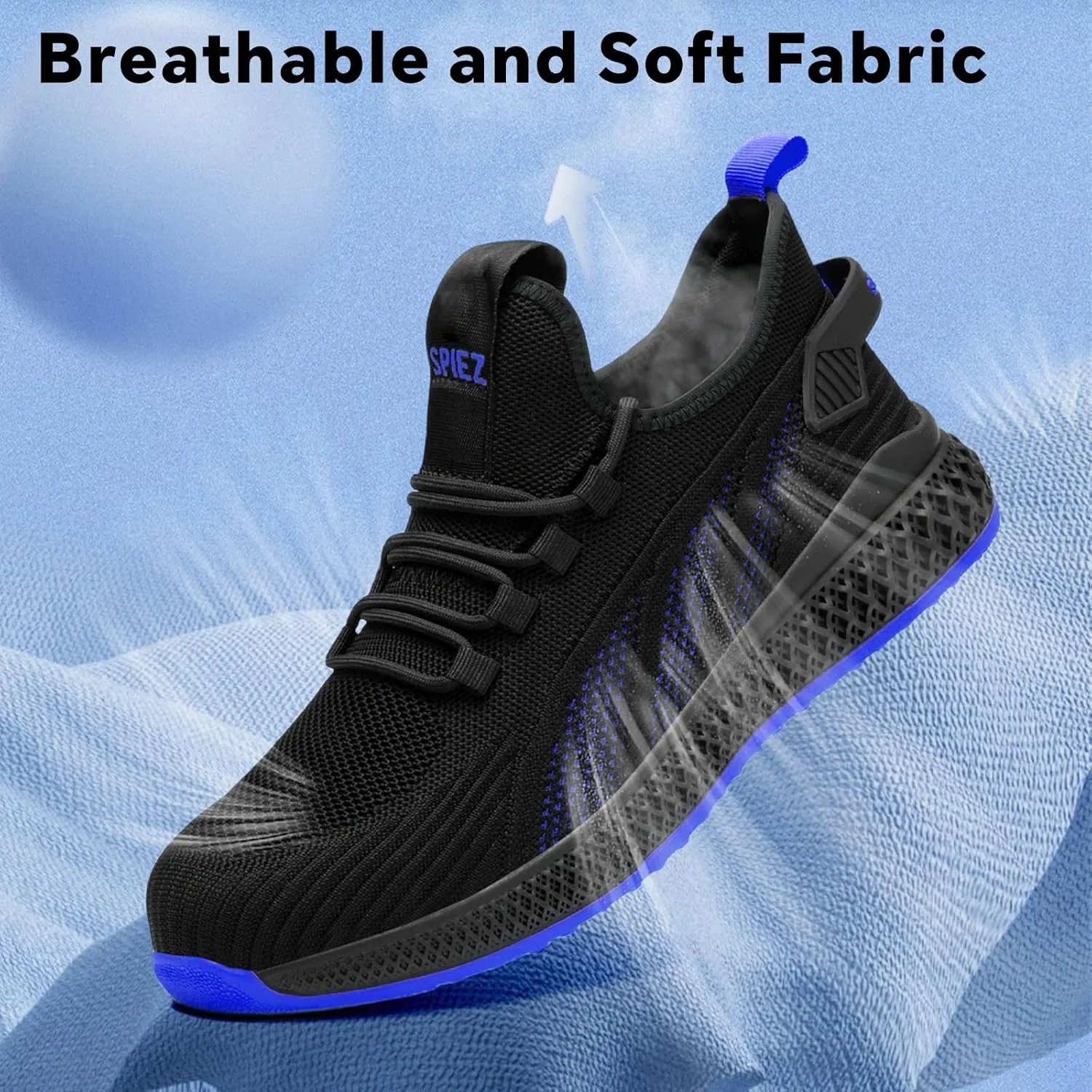 SPIEZ Unisex Safety Shoes with Composite Toe Cap, Puncture Proof Breathable Work Shoes for Men and Women, Slip on Fashion Sneakers for Work and Daily Wear, BlackBlue-Upgraded