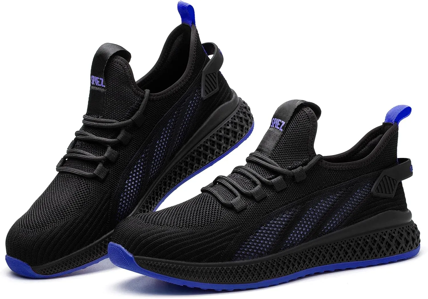 SPIEZ Unisex Safety Shoes with Composite Toe Cap, Puncture Proof Breathable Work Shoes for Men and Women, Slip on Fashion Sneakers for Work and Daily Wear, BlackBlue-Upgraded