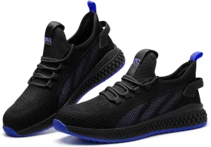 SPIEZ Unisex Safety Shoes with Composite Toe Cap, Puncture Proof Breathable Work Shoes for Men and Women, Slip on Fashion Sneakers for Work and Daily Wear, BlackBlue-Upgraded