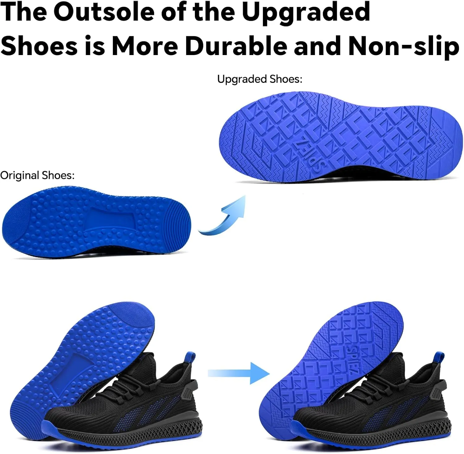 SPIEZ Unisex Safety Shoes with Composite Toe Cap, Puncture Proof Breathable Work Shoes for Men and Women, Slip on Fashion Sneakers for Work and Daily Wear, BlackBlue-Upgraded