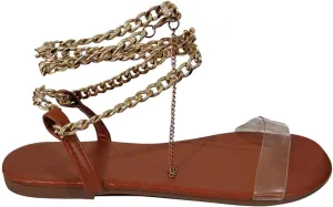 Strappy Sandals for Women Trendy Ankle Chain Flat Sandals Clear Band Boho Fashior Beach Party Shoes