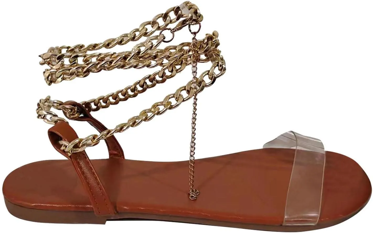 Strappy Sandals for Women Trendy Ankle Chain Flat Sandals Clear Band Boho Fashior Beach Party Shoes