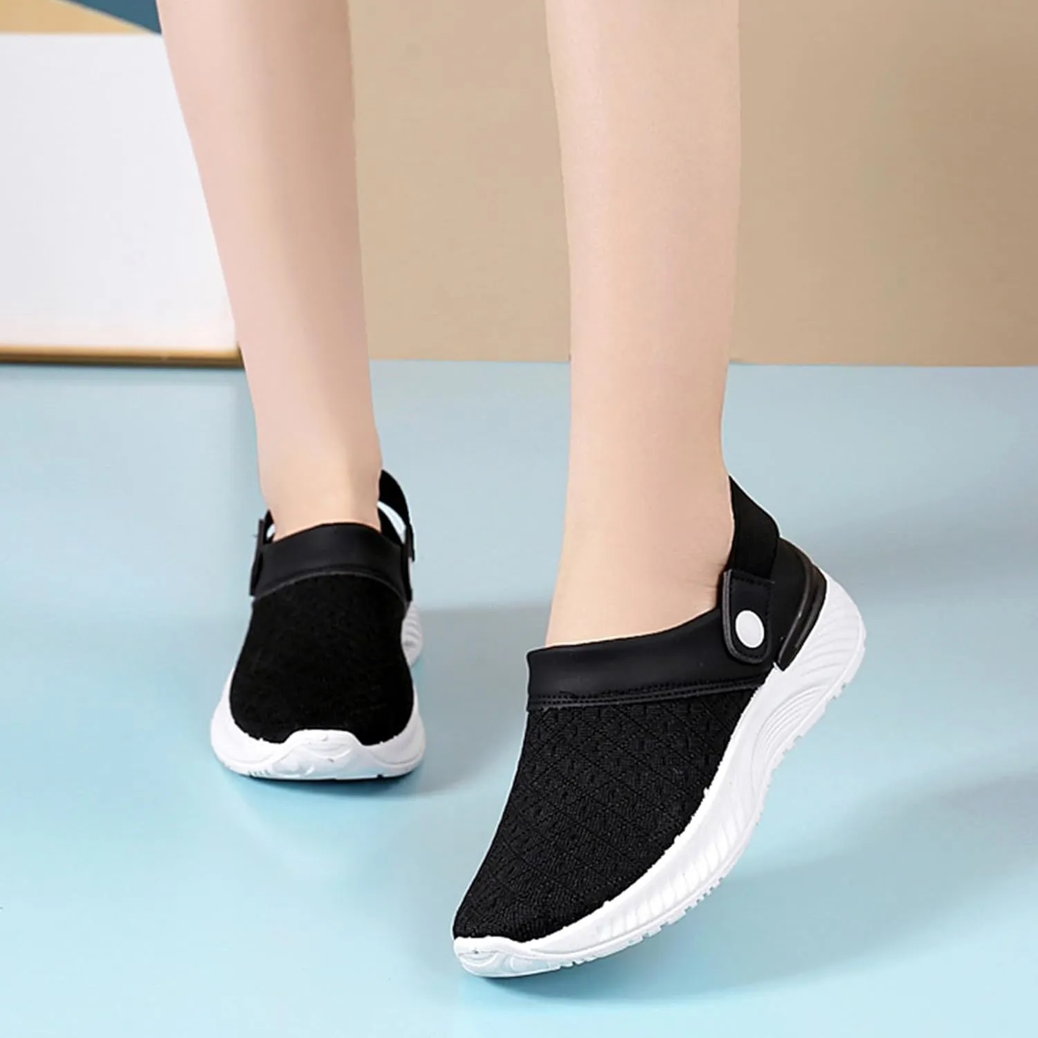 Summer Casual Slip-On Walking Shoes Mules for Women 2025 Fashion Mesh Summer Slip on Breathable Slippers Closed Toe Slides with Arch-Support